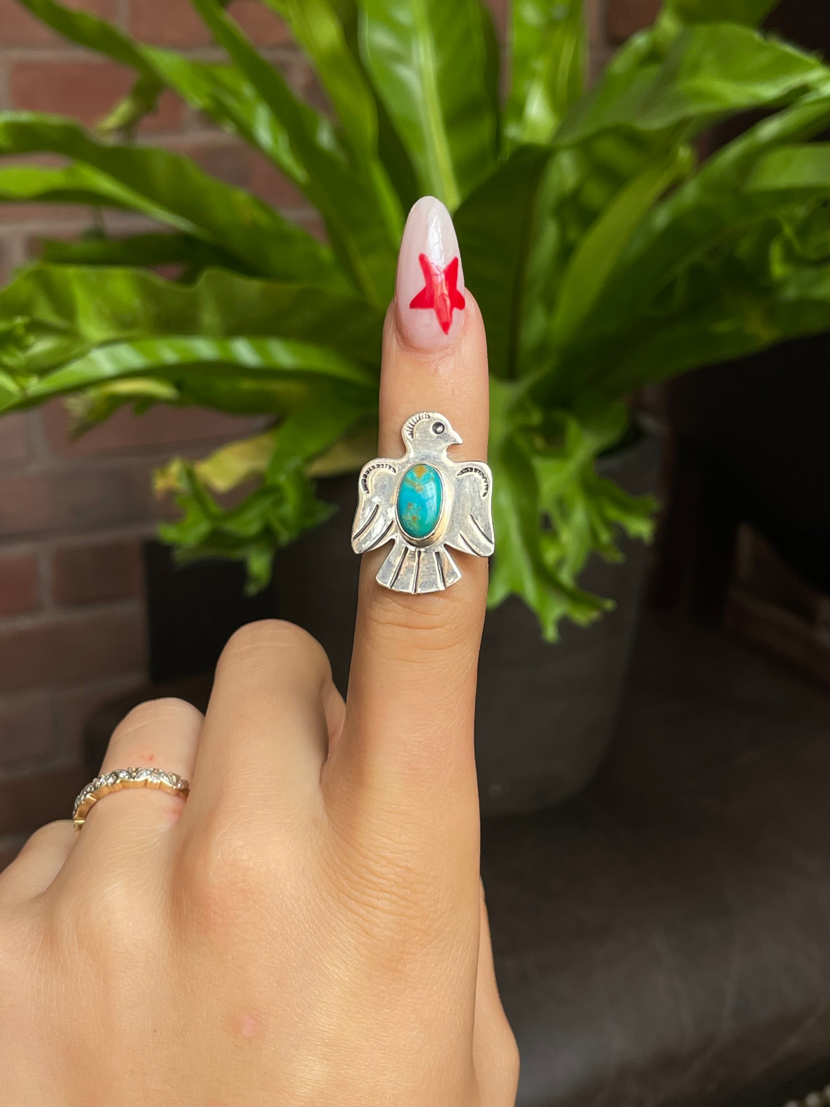 Kingman Turquoise Thunderbird Ring Size 5.75 | 925 Sterling Silver G512