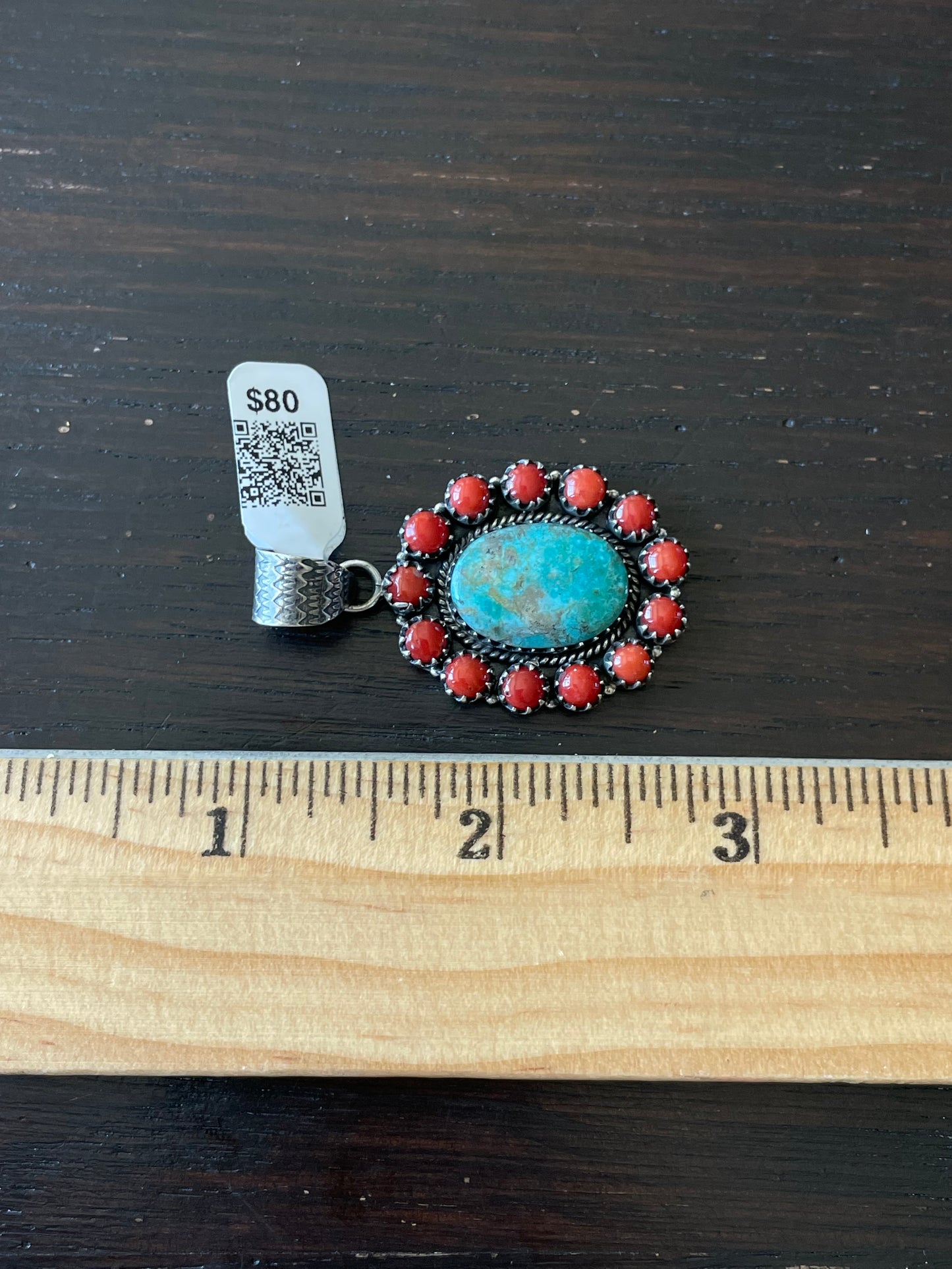 Kingman Turquoise Coral Cluster Pendant | Sterling Silver | A524