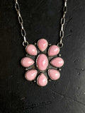 Pink Conch Flower Necklace | Oval Cluster Blossom | 925 Silver E552