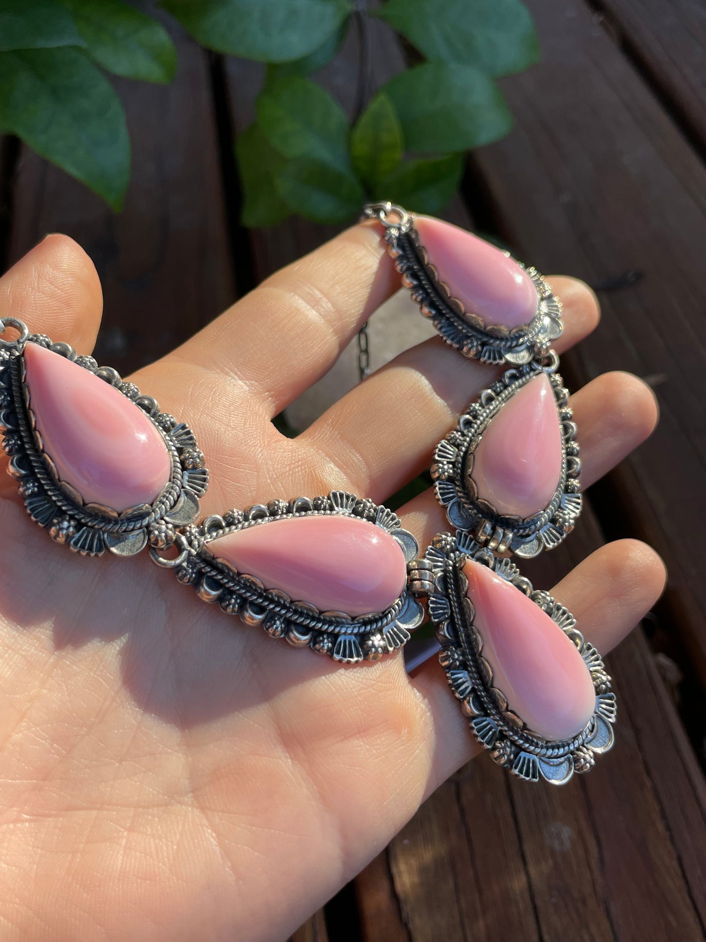 Pink Conch Teardrop Necklace | Sterling Silver 925 Fan B905