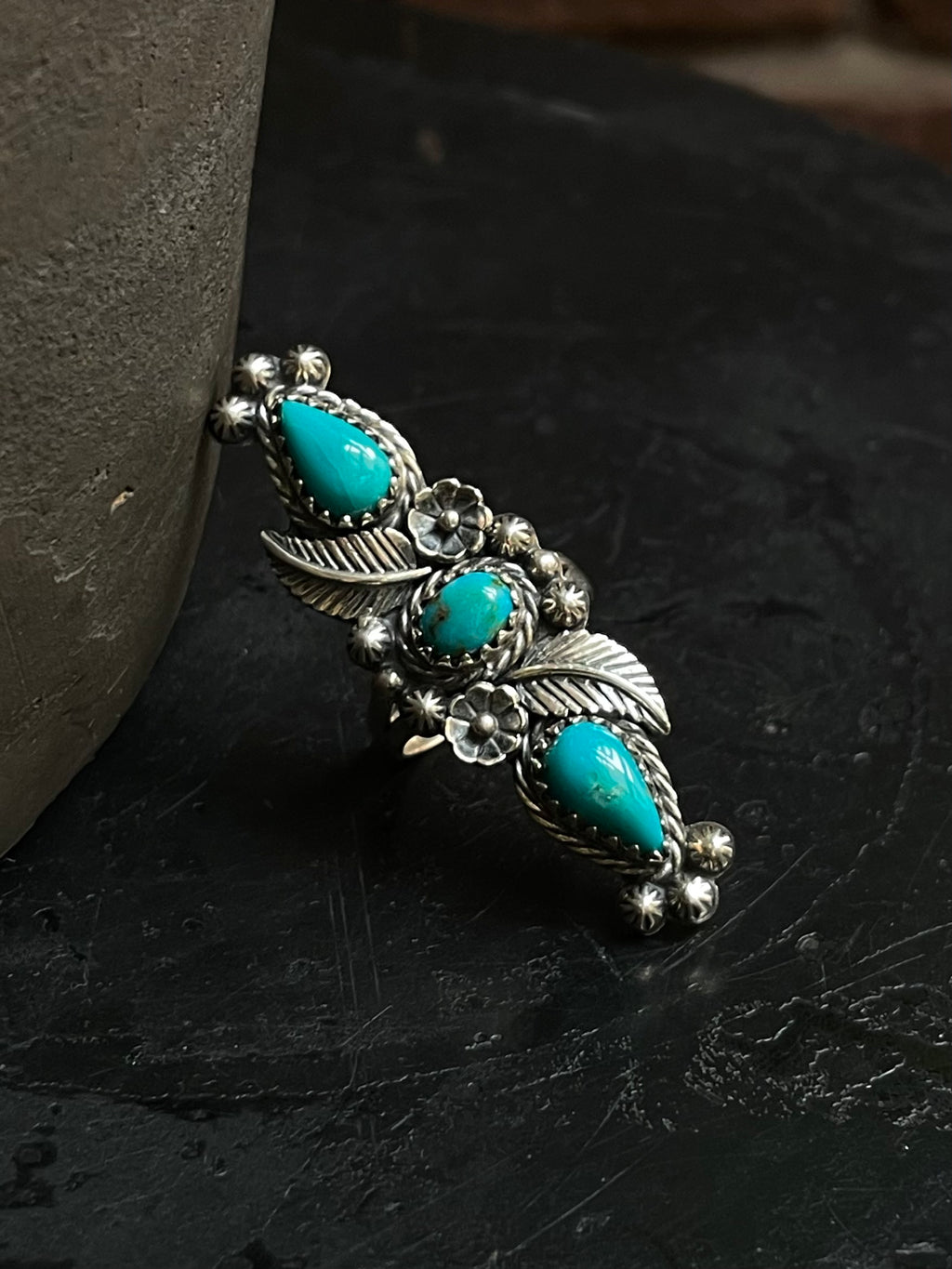Kingman Turquoise Feather Ring Size 6.25 | 925 Sterling Silver Southwest E212