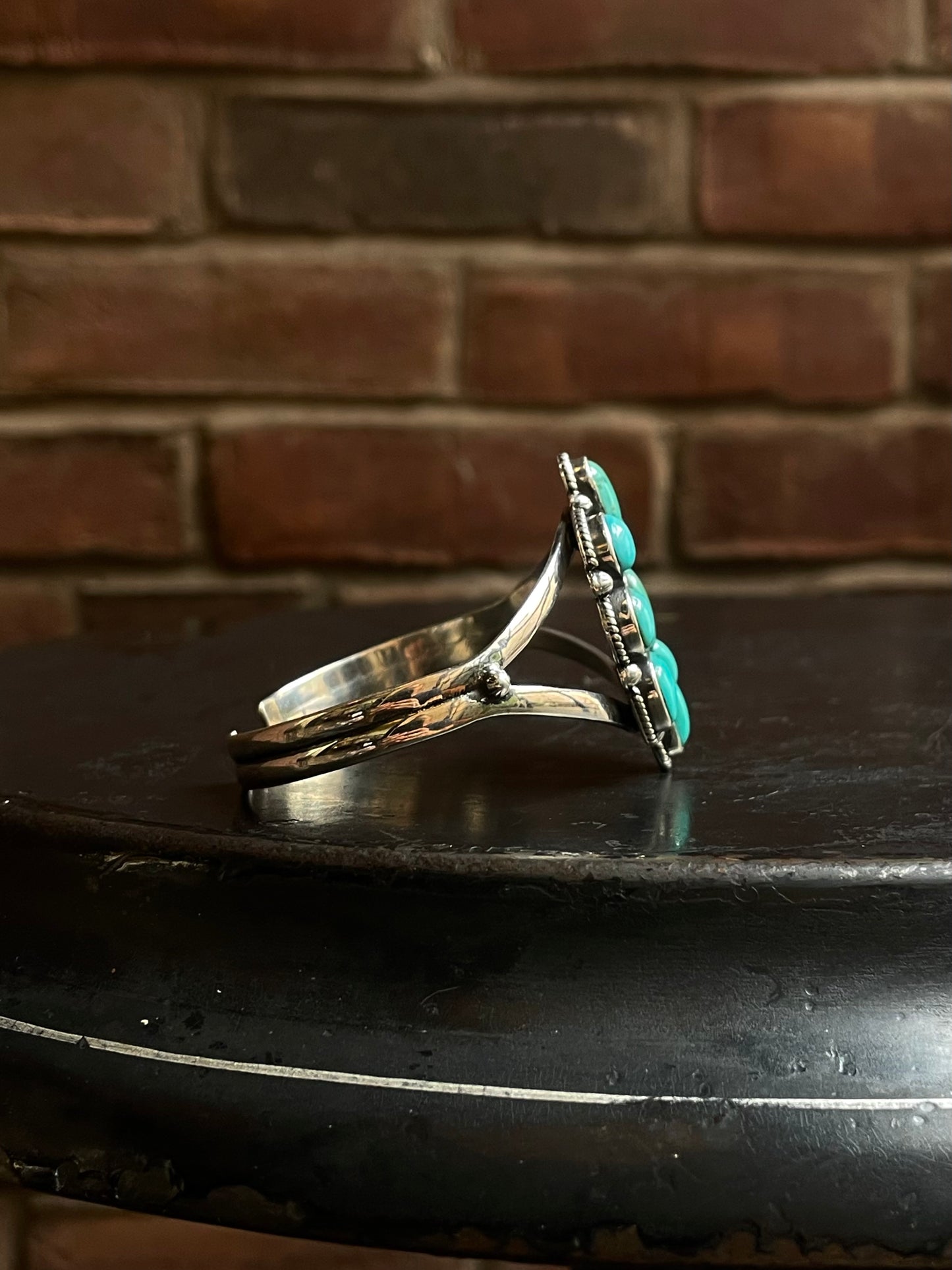 Kingman Turquoise Cuff | Cluster Flower Design | 925 Silver E540