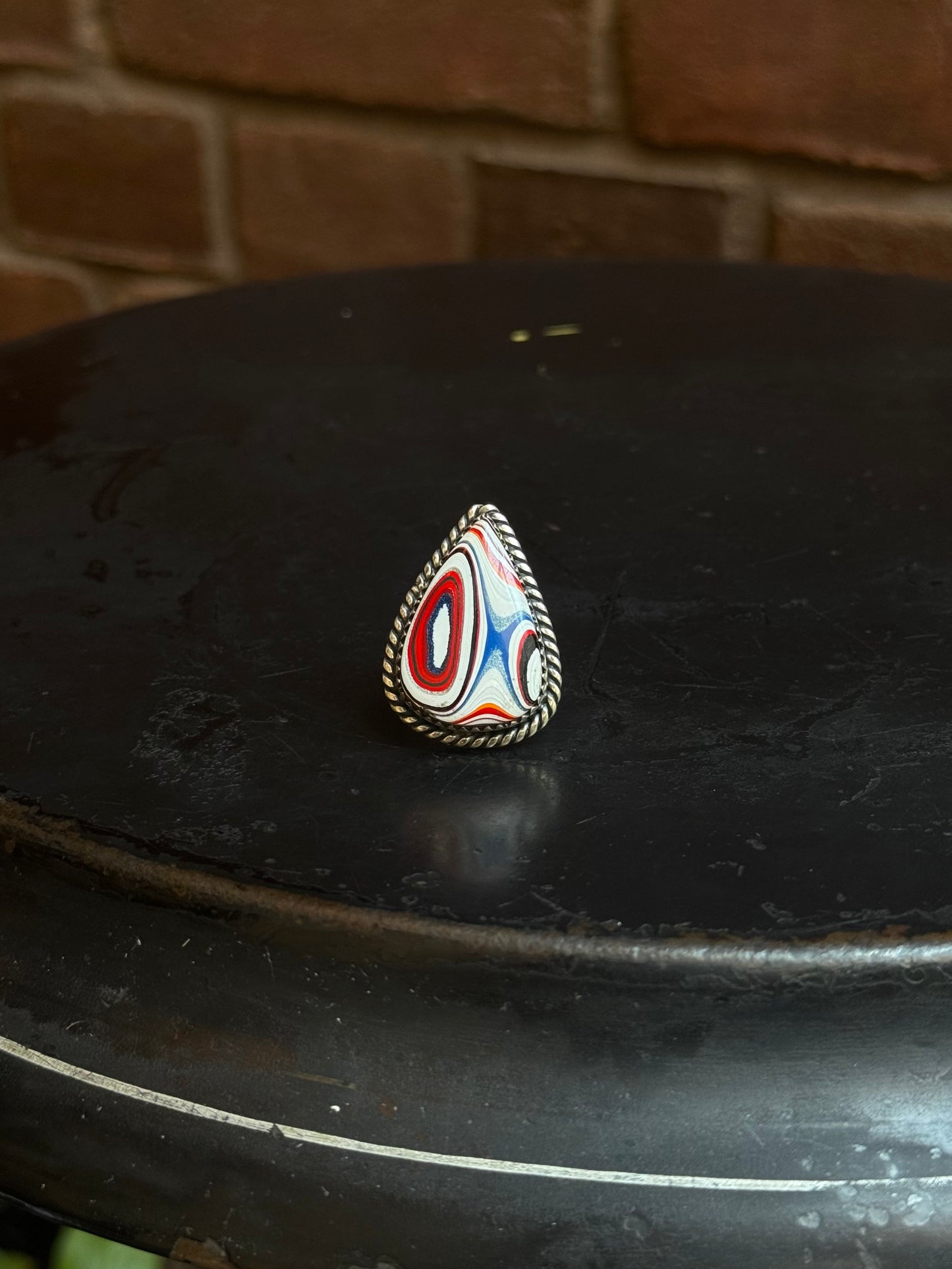 Fordite Teardrop Ring | Sterling Silver | Size 9 | A910
