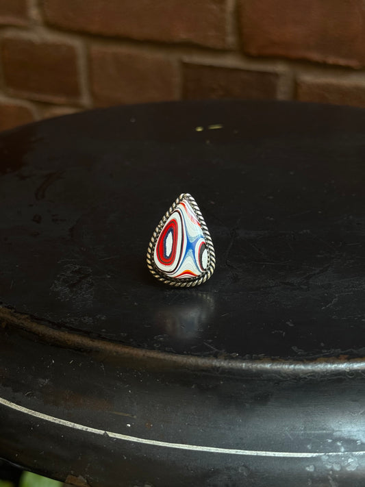 Fordite Teardrop Ring | Sterling Silver | Size 9 | A910