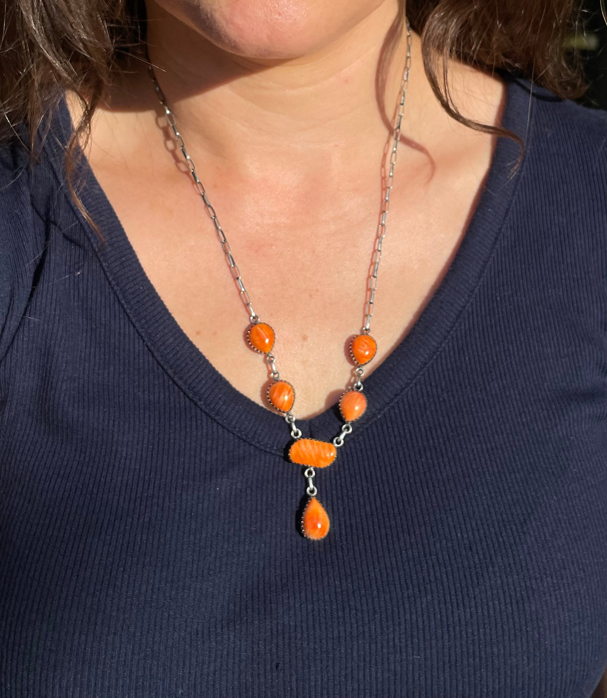 Orange Spiny Oyster Drop Necklace | 925 Sterling Silver E601