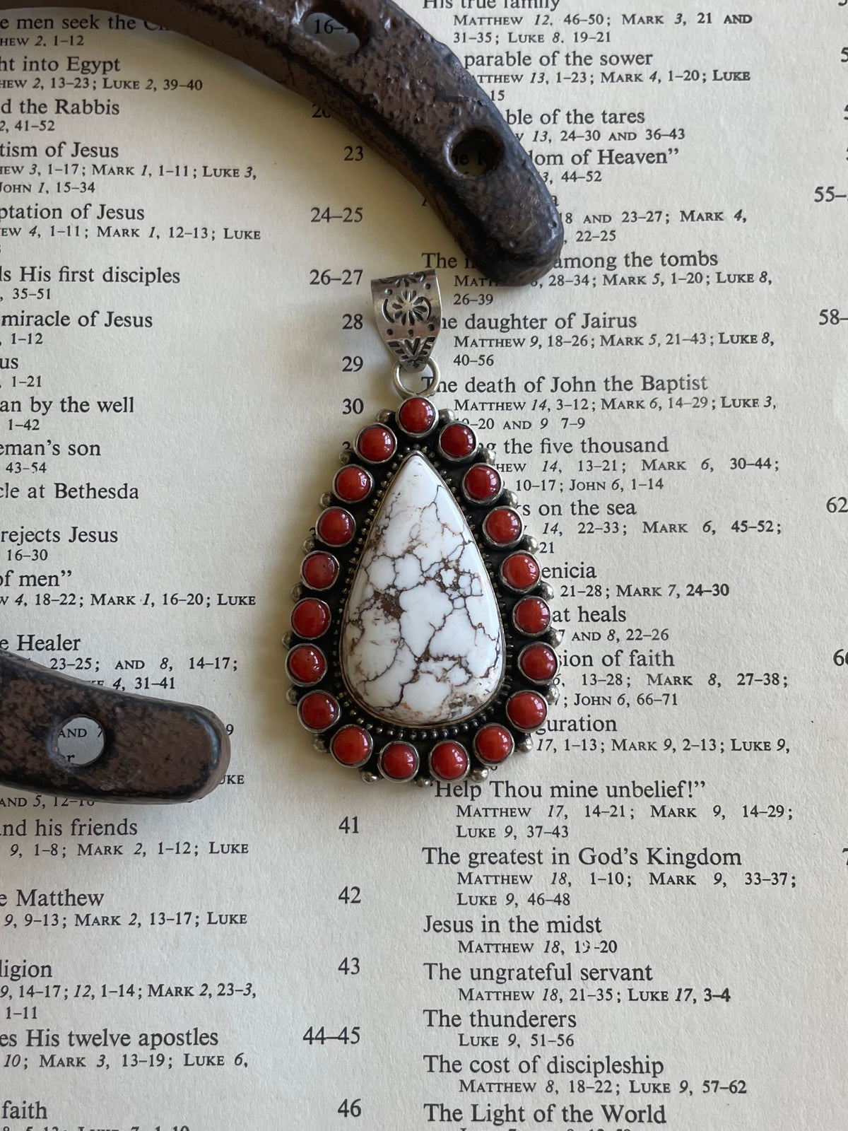 Wild Horse & Italian Coral Cluster Pendant | 925 Sterling Silver G723