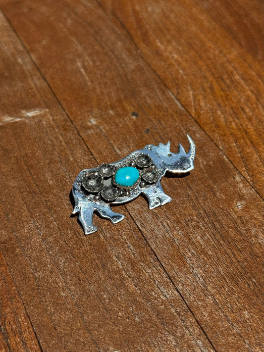 Turquoise Rhinoceros Pendant | 925 Sterling Silver A594