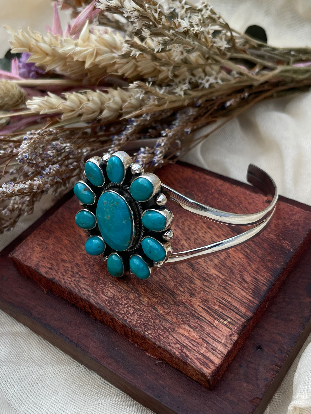 Turquoise Cluster Cuff Bracelet | 925 Sterling Silver D275