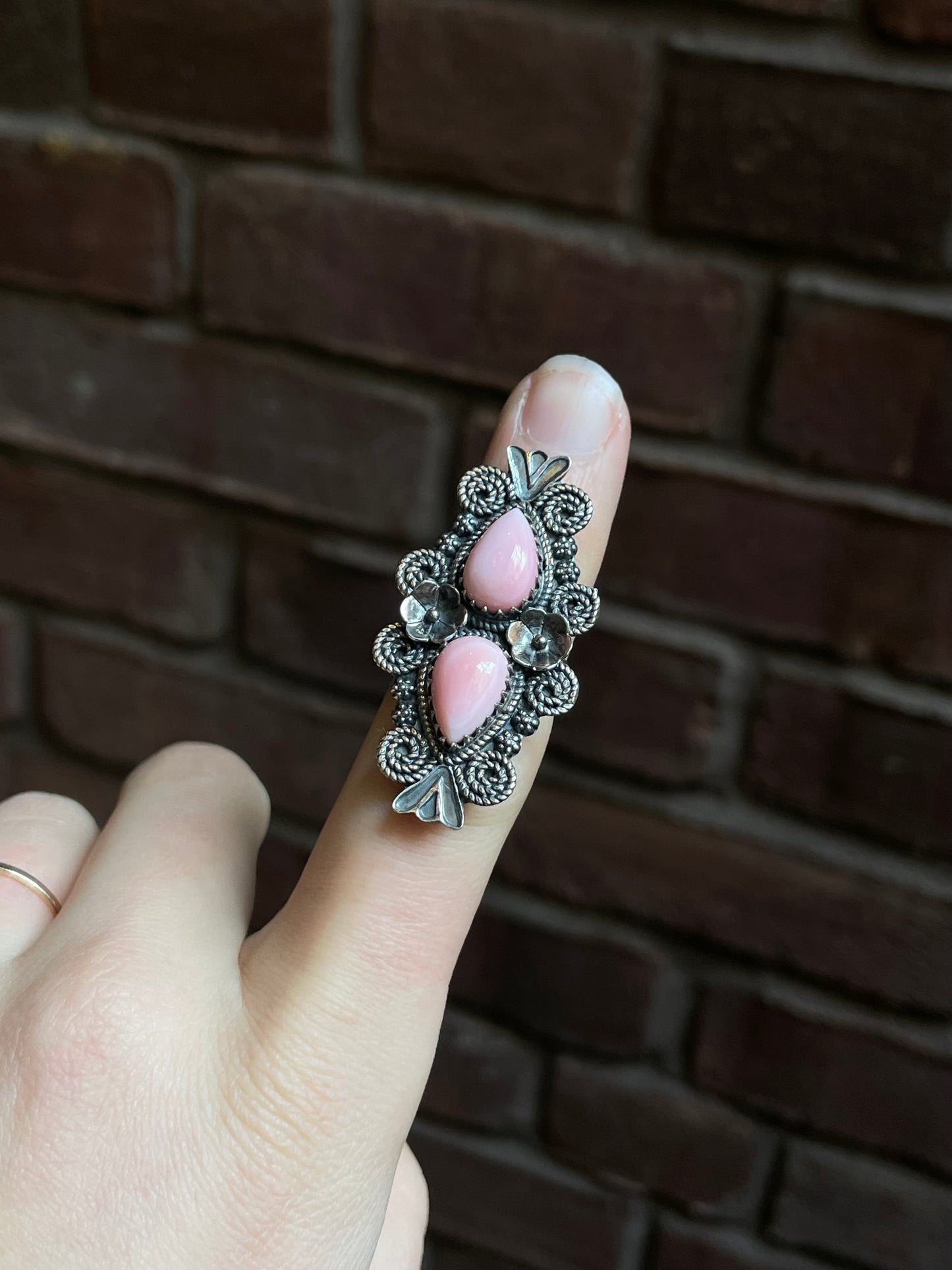 Pink Conch Double Stone Ring Size 6 | 925 Sterling Silver Southwest E148