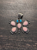 Pink Conch Turquoise Butterfly Pendant | 925 Sterling Silver A116