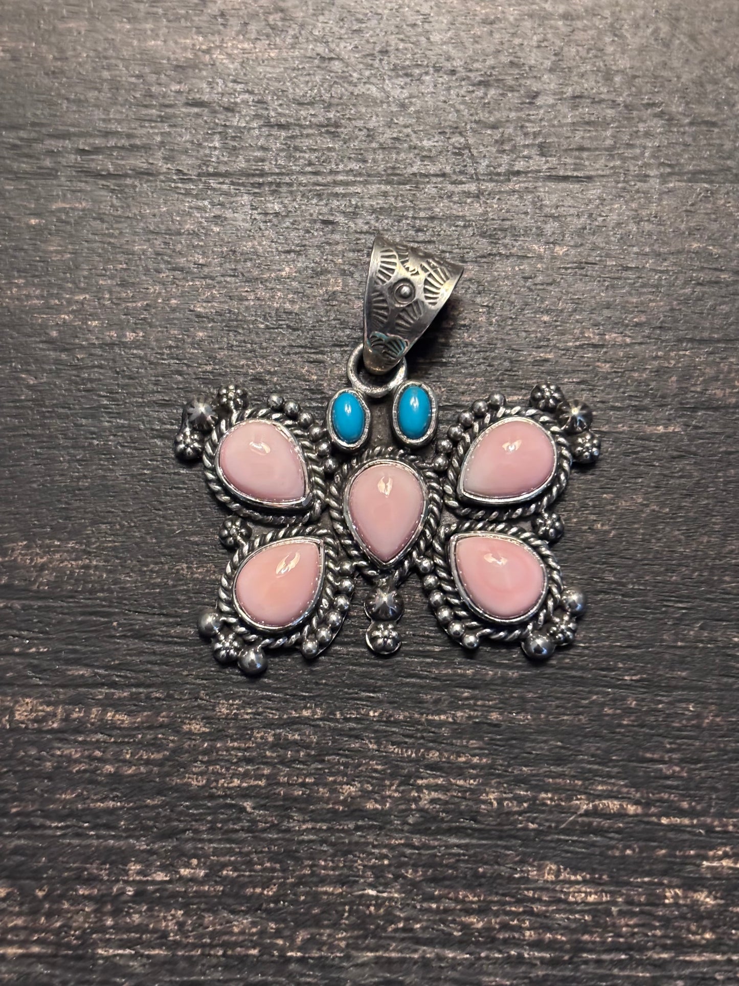 Pink Conch Turquoise Butterfly Pendant | 925 Sterling Silver A116