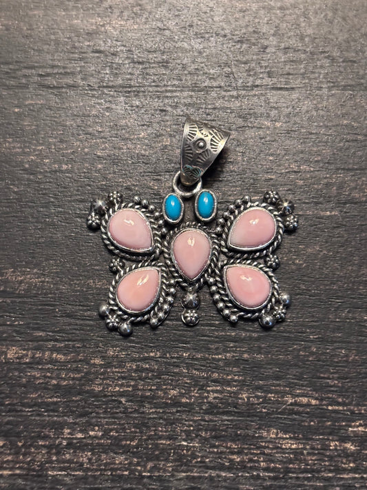 Pink Conch Turquoise Butterfly Pendant | 925 Sterling Silver A116