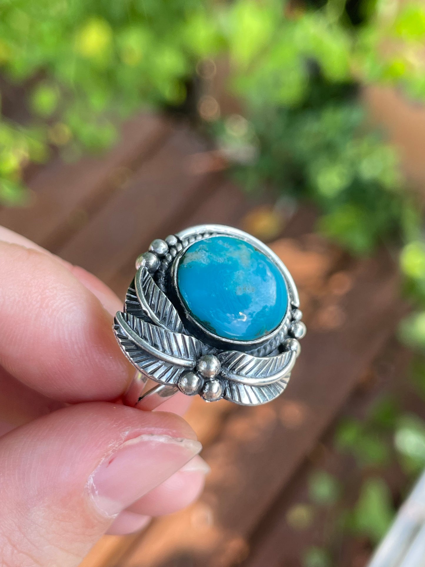 Turquoise Leaf Ring | 925 Sterling Silver Size 7.25 Y73
