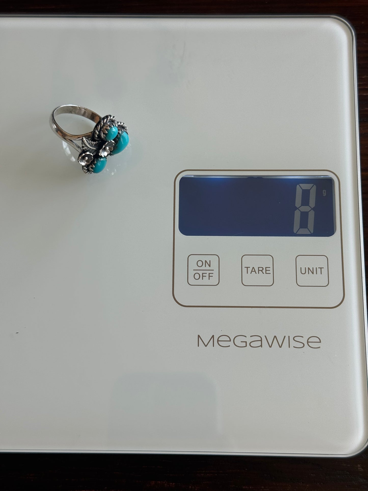 Turquoise Flower Ring | Sterling Silver | Size 9 | C133