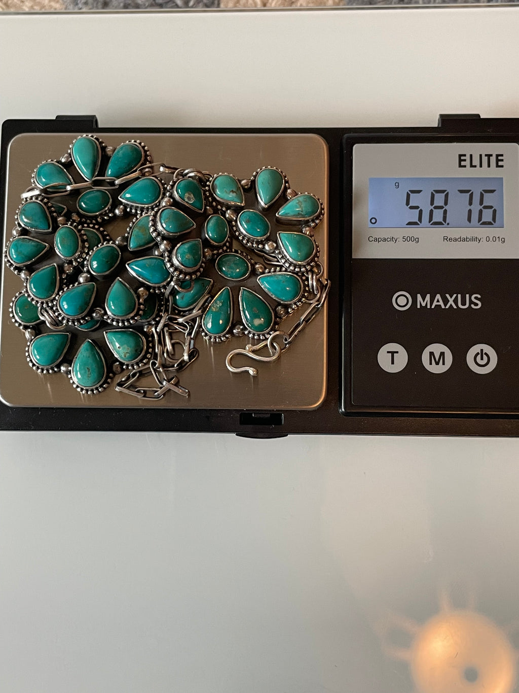 Kingman Turquoise Cluster Flroal Lariat Necklace | 925 Sterling Silver G604