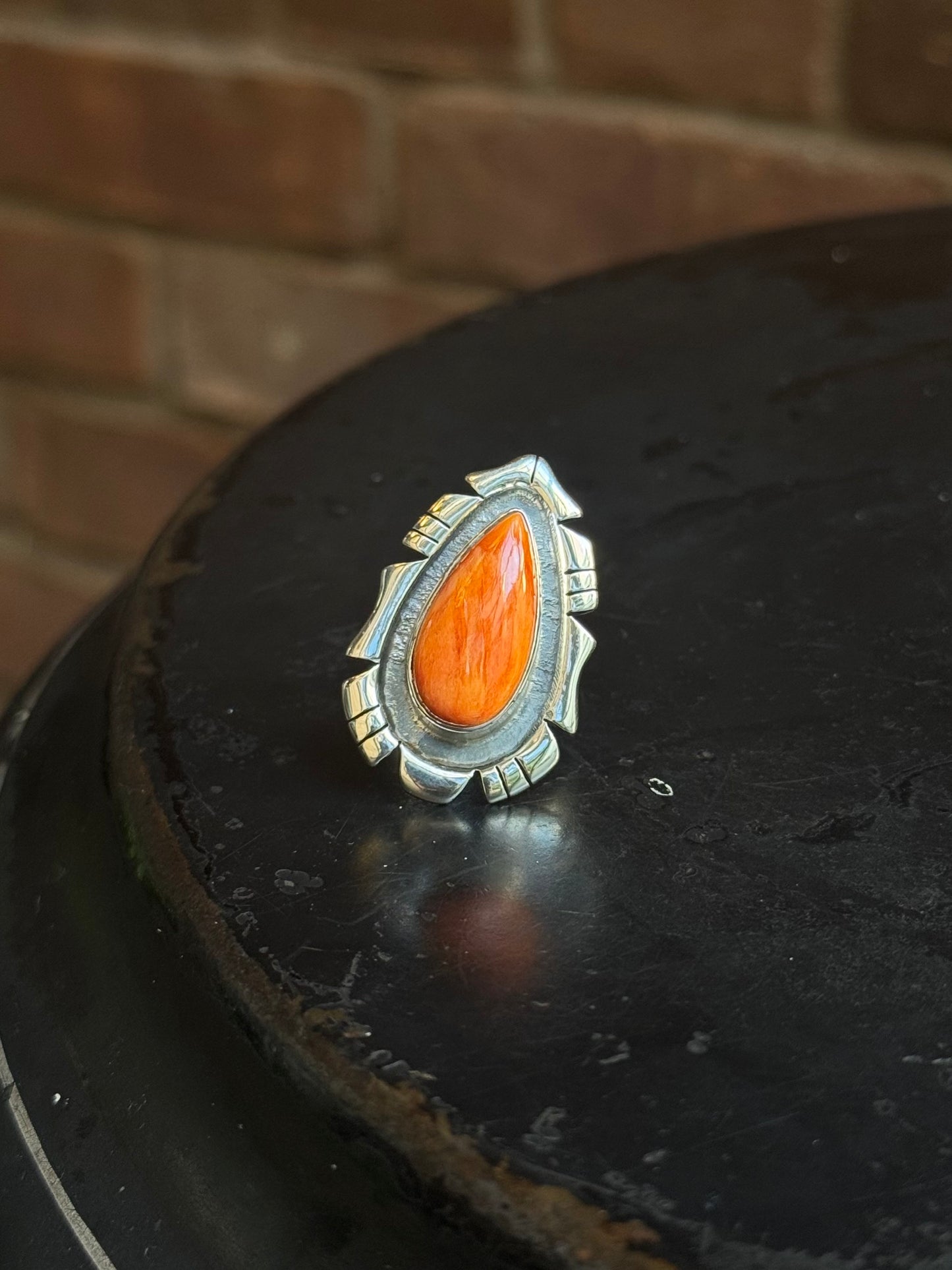 Spiny Oyster Teardrop Ring | Sterling Silver | Size 6.5 | A692