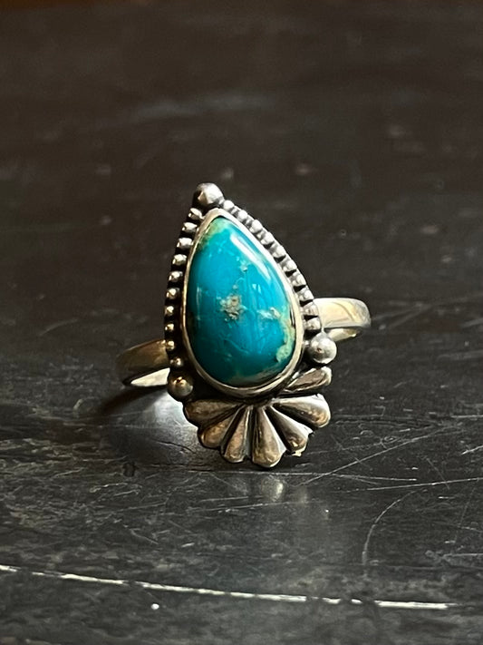 Kingman Turquoise Pear Ring | Sterling Silver | Size 9 | A321