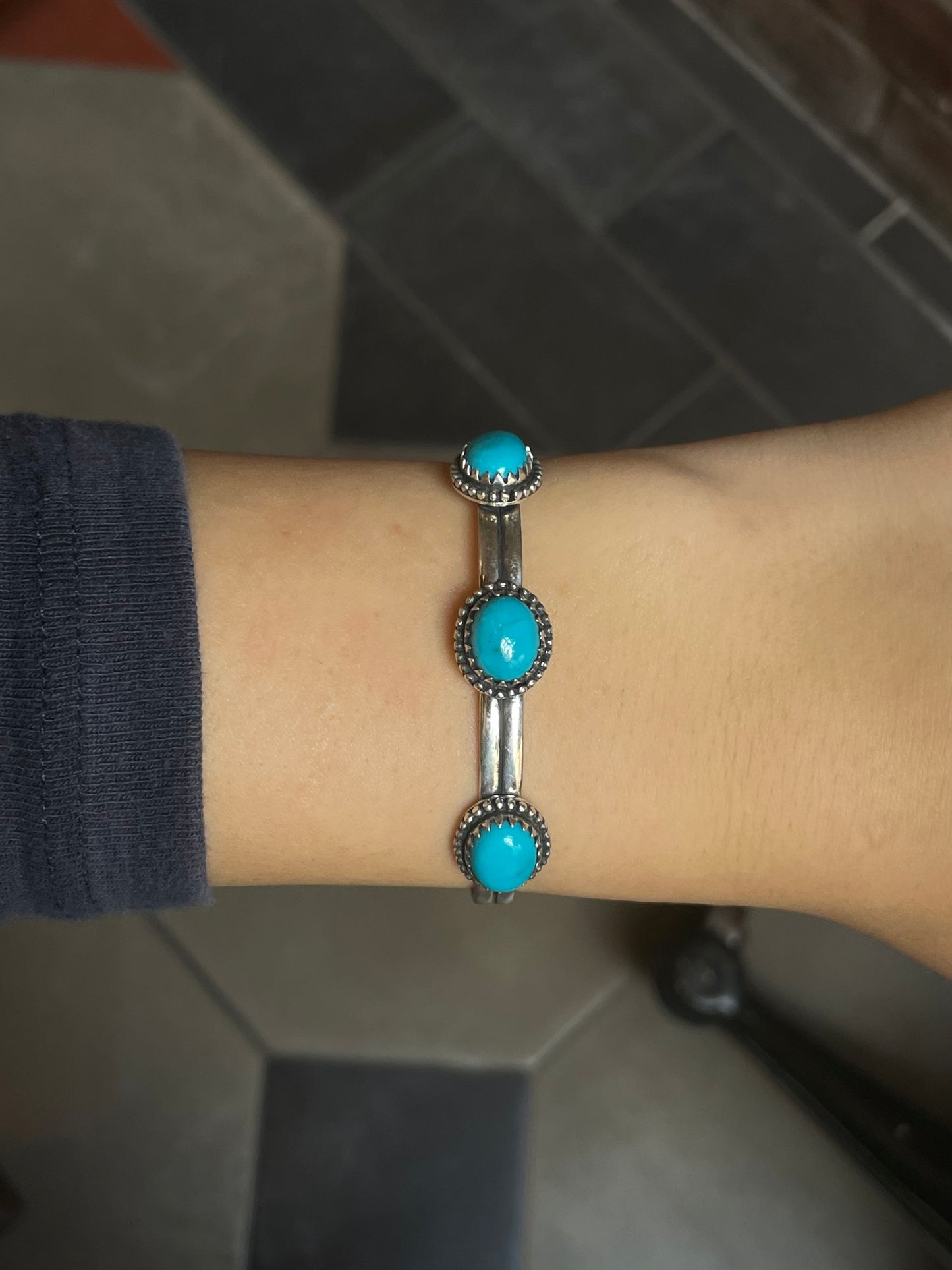 Kingman Turquoise Cuff | Triple Stone | 925 Silver E691