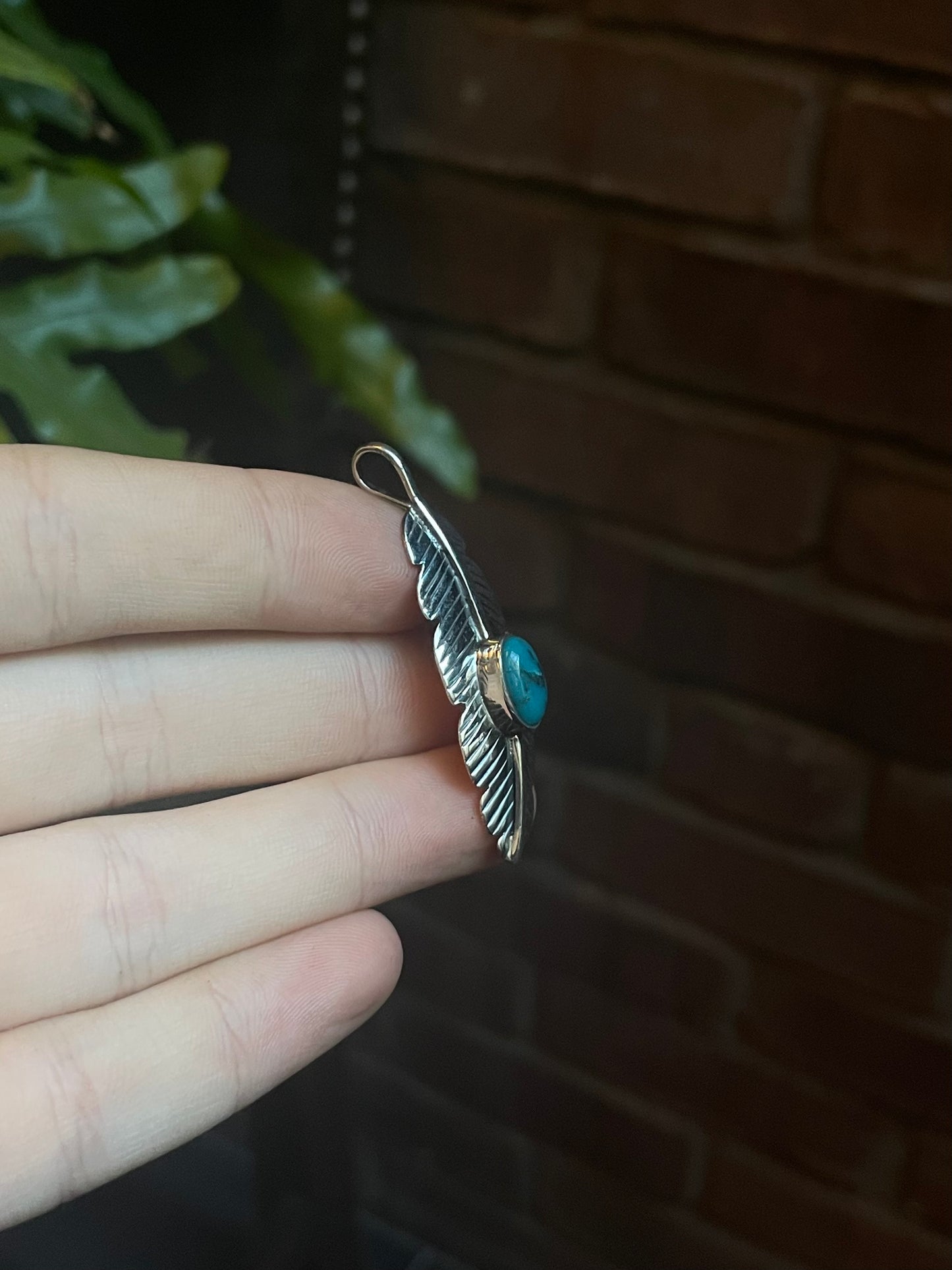 Turquoise Feather Pendant | 925 Sterling Silver C911