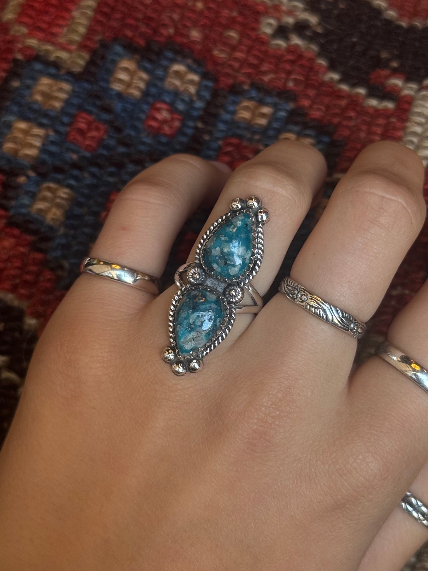 Turquoise Teardrop Ring | Sterling Silver | Size 7 | A704
