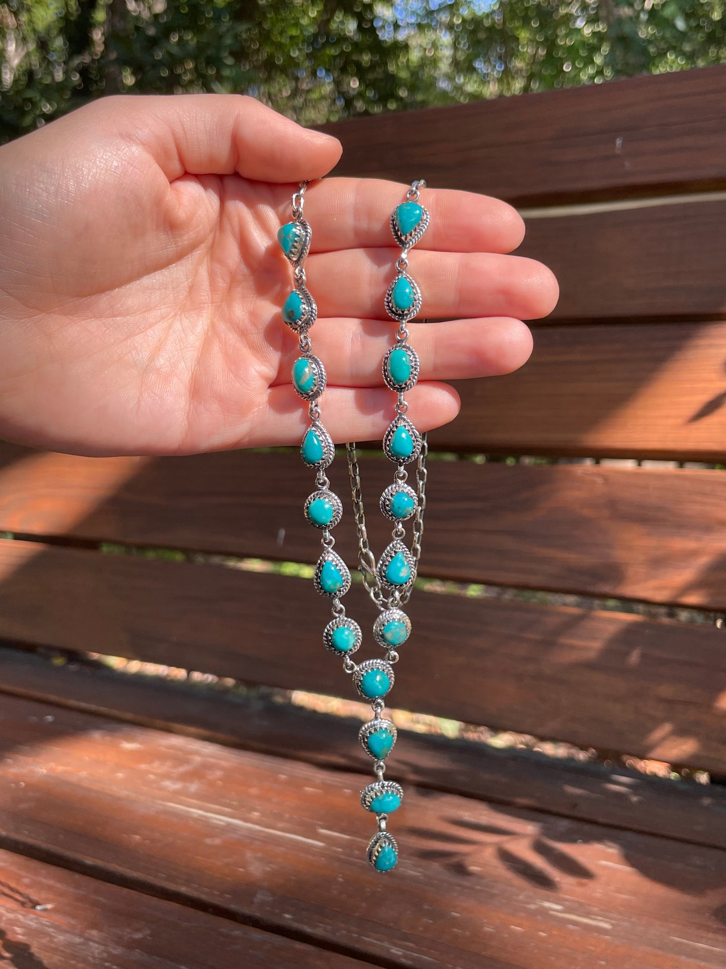 Turquoise Lariat Necklace | Sterling Silver 925 B422