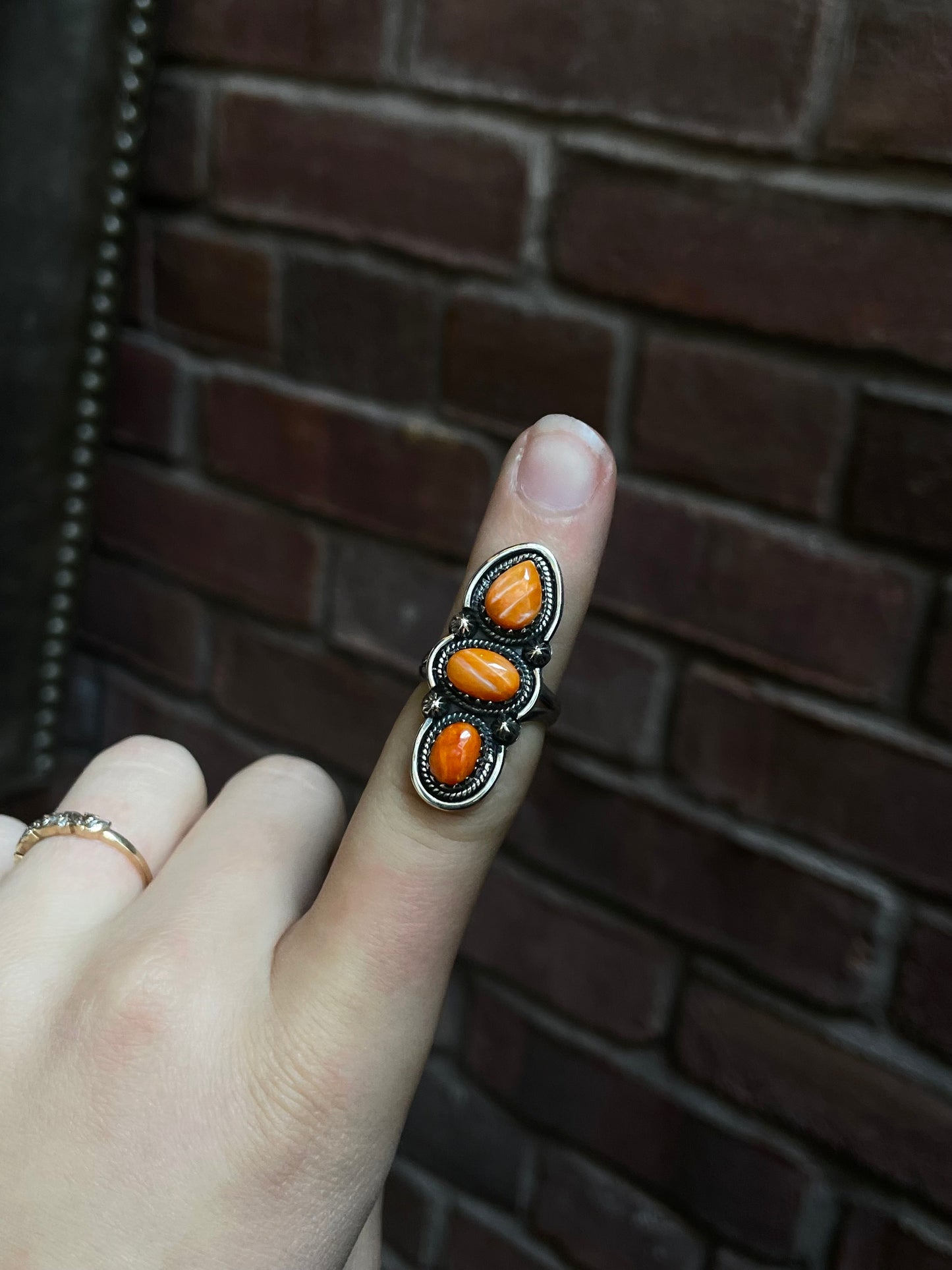 Spiny Oyster Triple Stone Ring Size 7 | 925 Sterling Silver Southwest E211