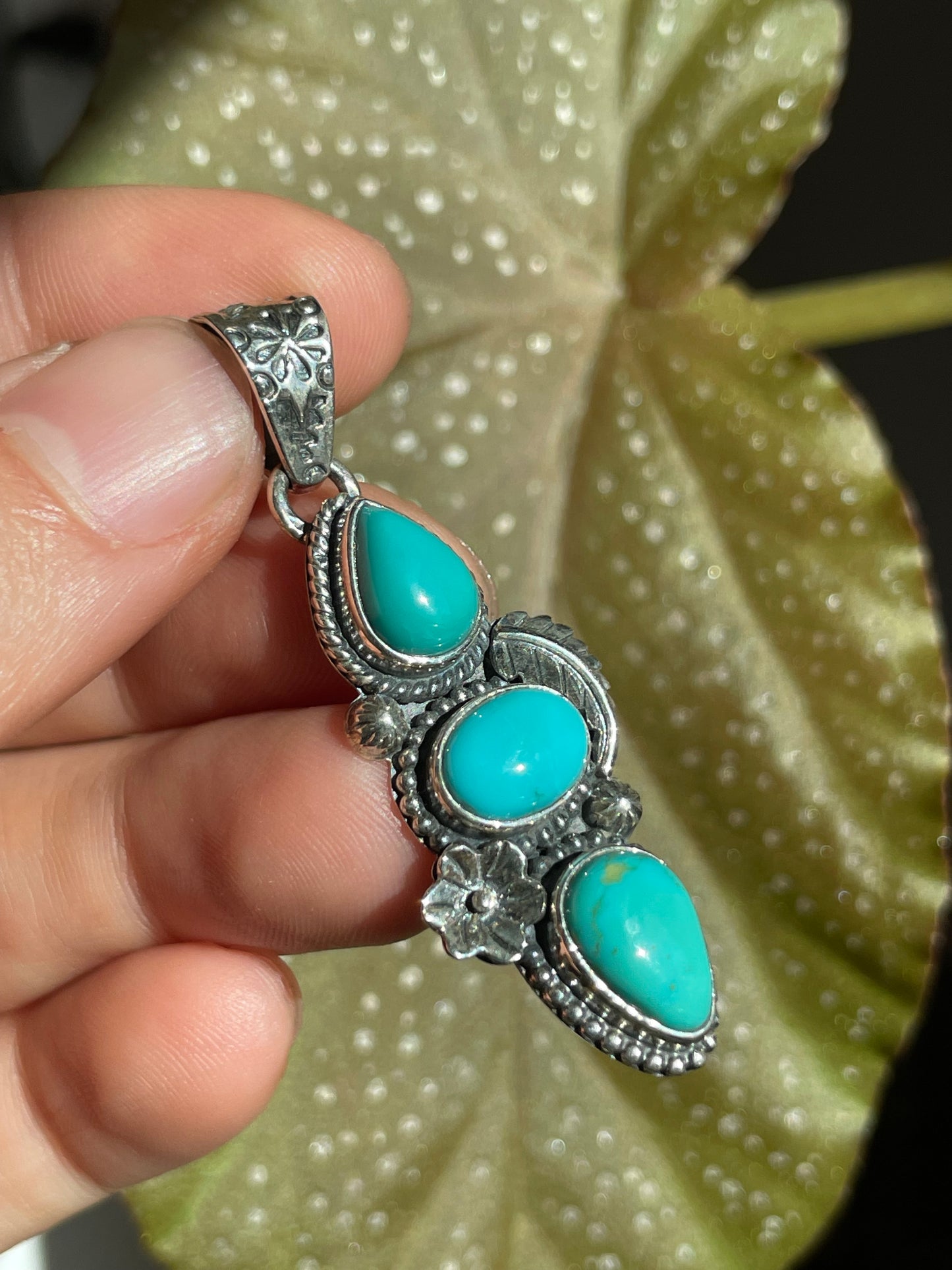 Turquoise 3 Stone Pendant | Sterling Silver 925 B849