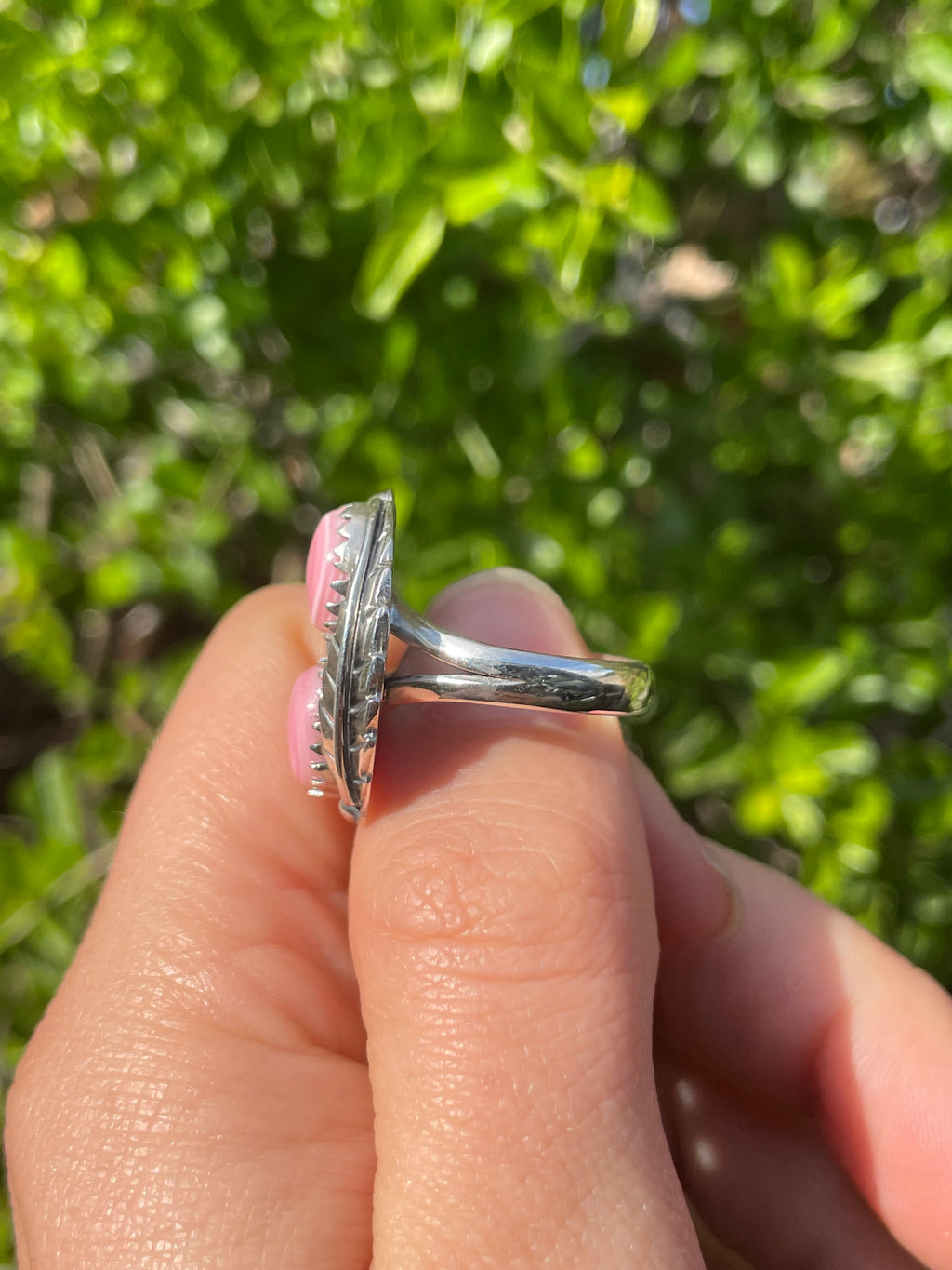 Pink Conch Feather Ring Size 8 | 925 Sterling Silver B580