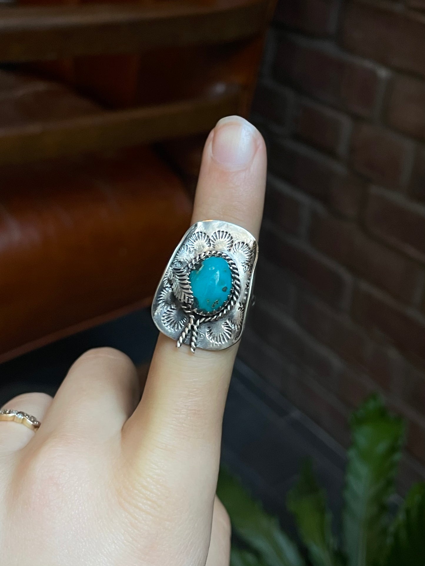 Kingman Turquoise Hat Ring | Sterling Silver | Size 7 | A292