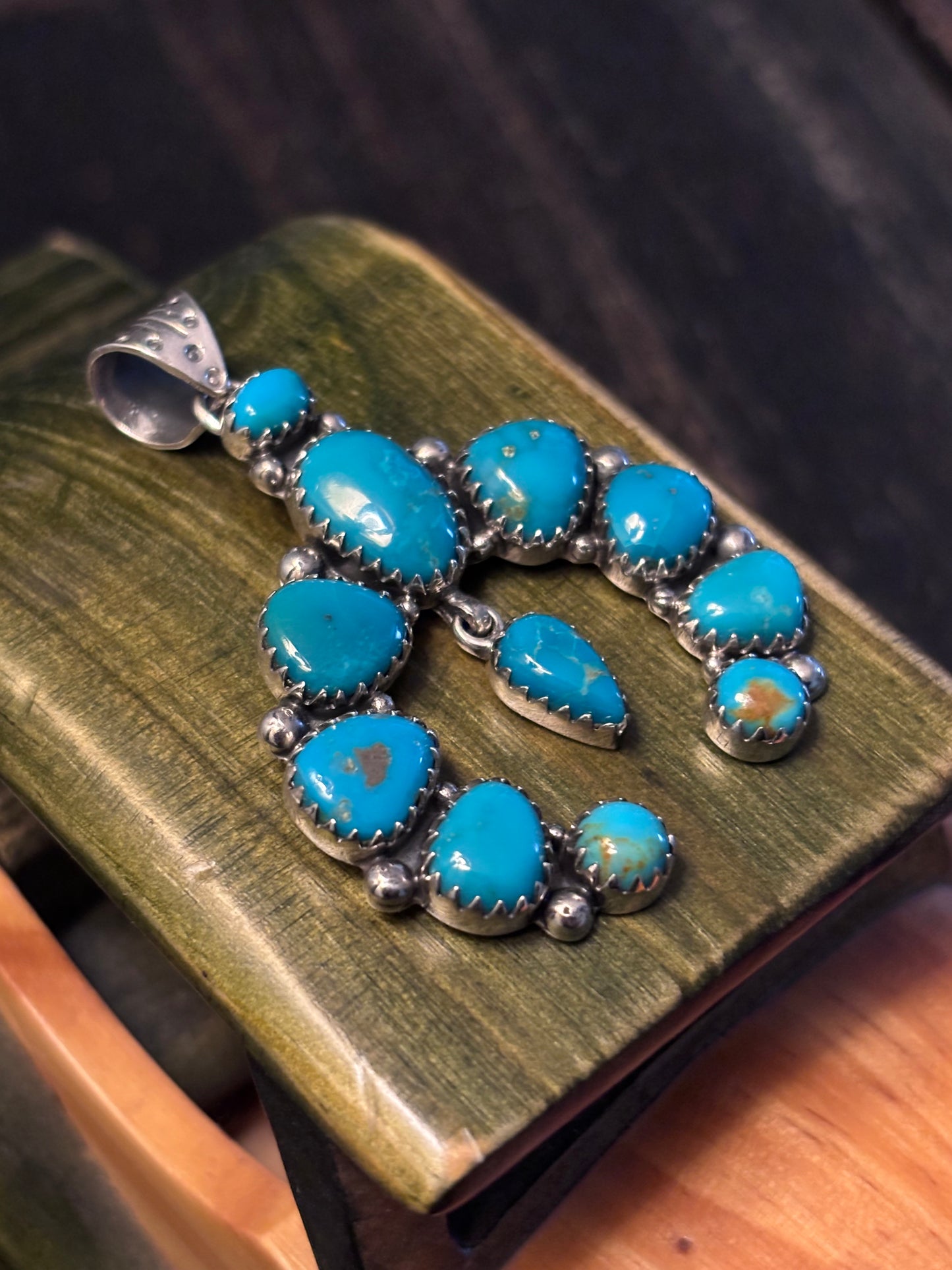 Kingman Turquoise Naja Pendant | Sterling Silver Southwestern Style A082
