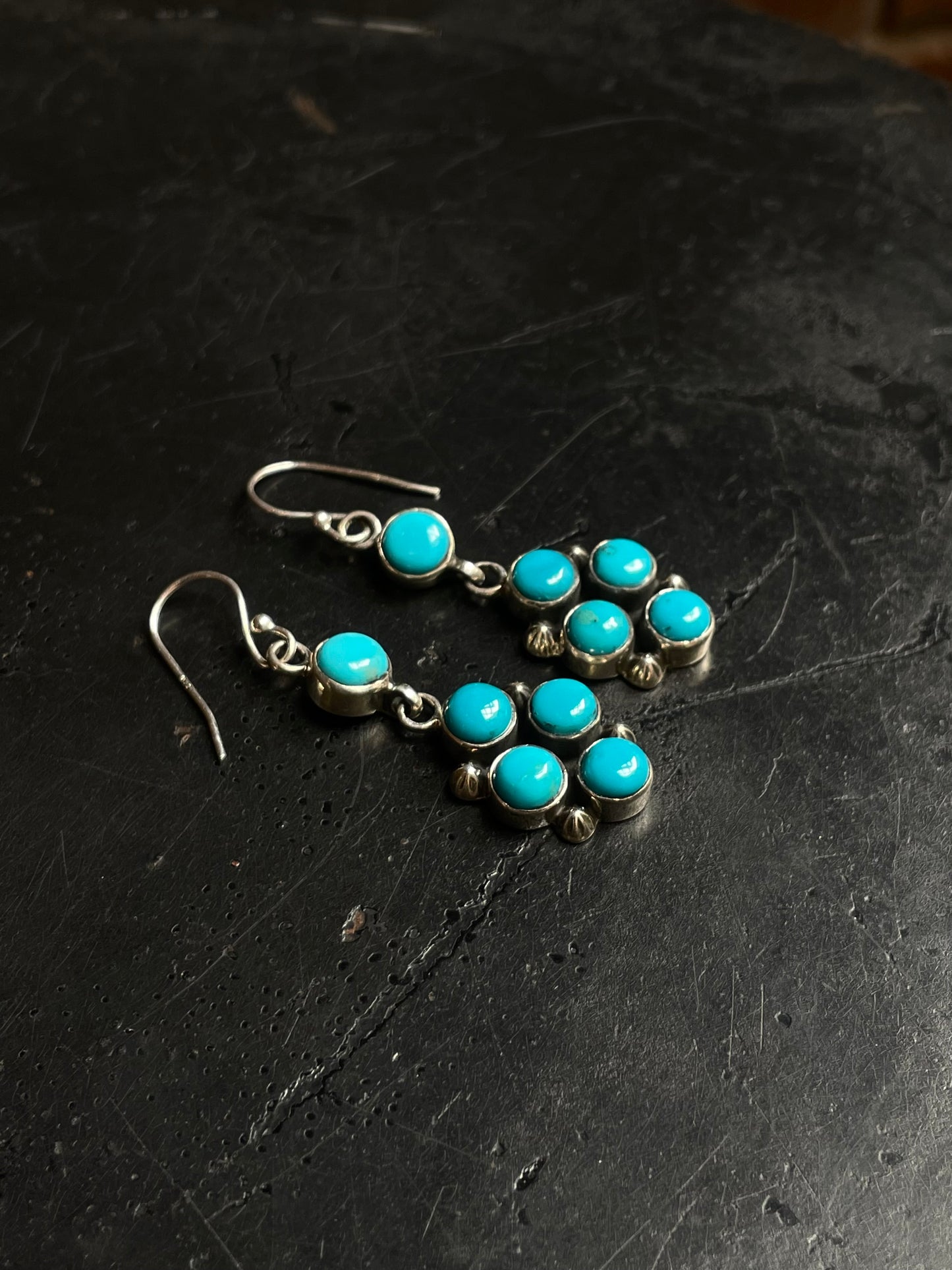Kingman Turquoise Cluster Dangle Earrings | 925 Sterling Silver C979