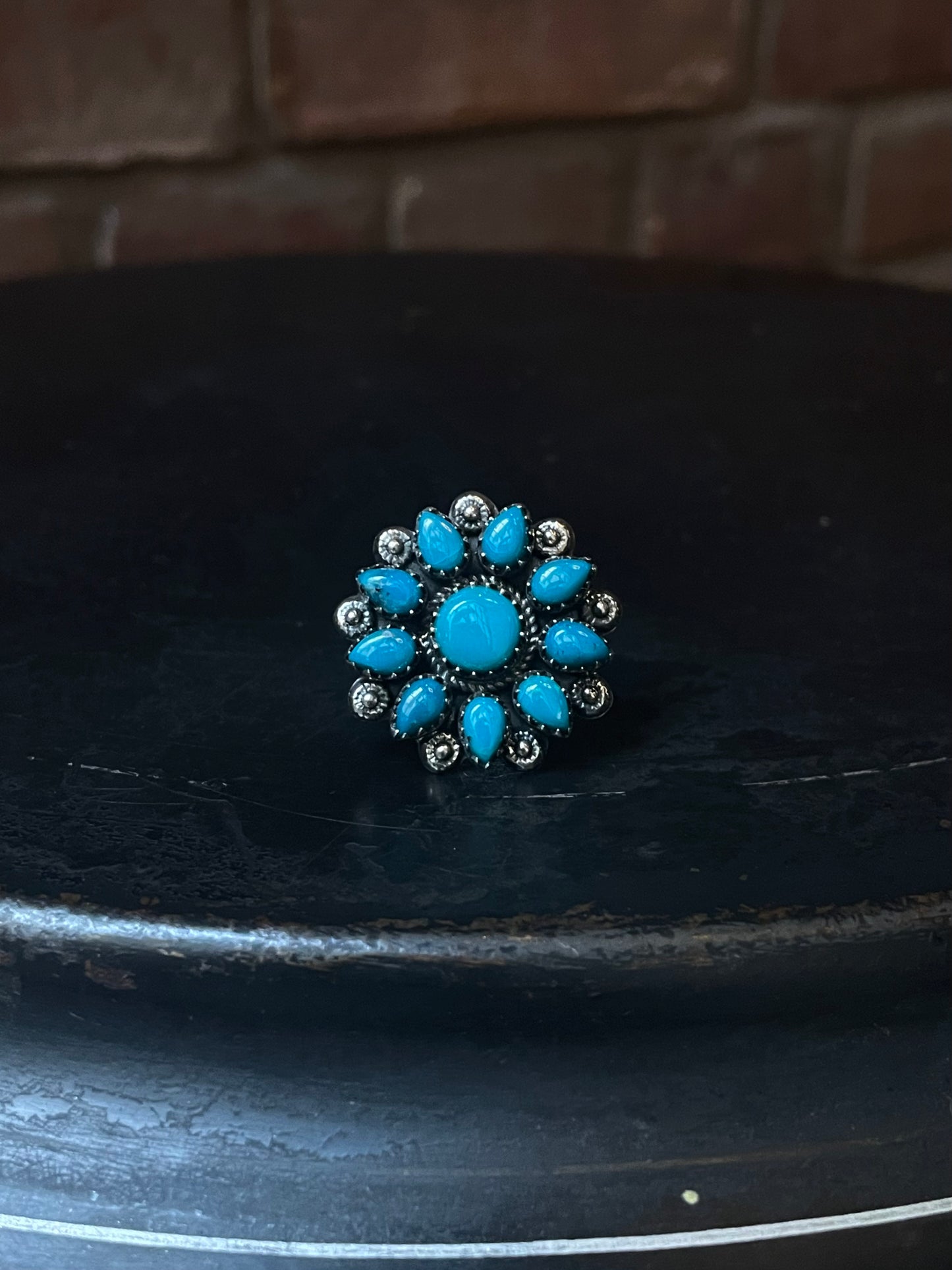 Turquoise Flower Ring Size 9 | 925 Sterling Silver C924