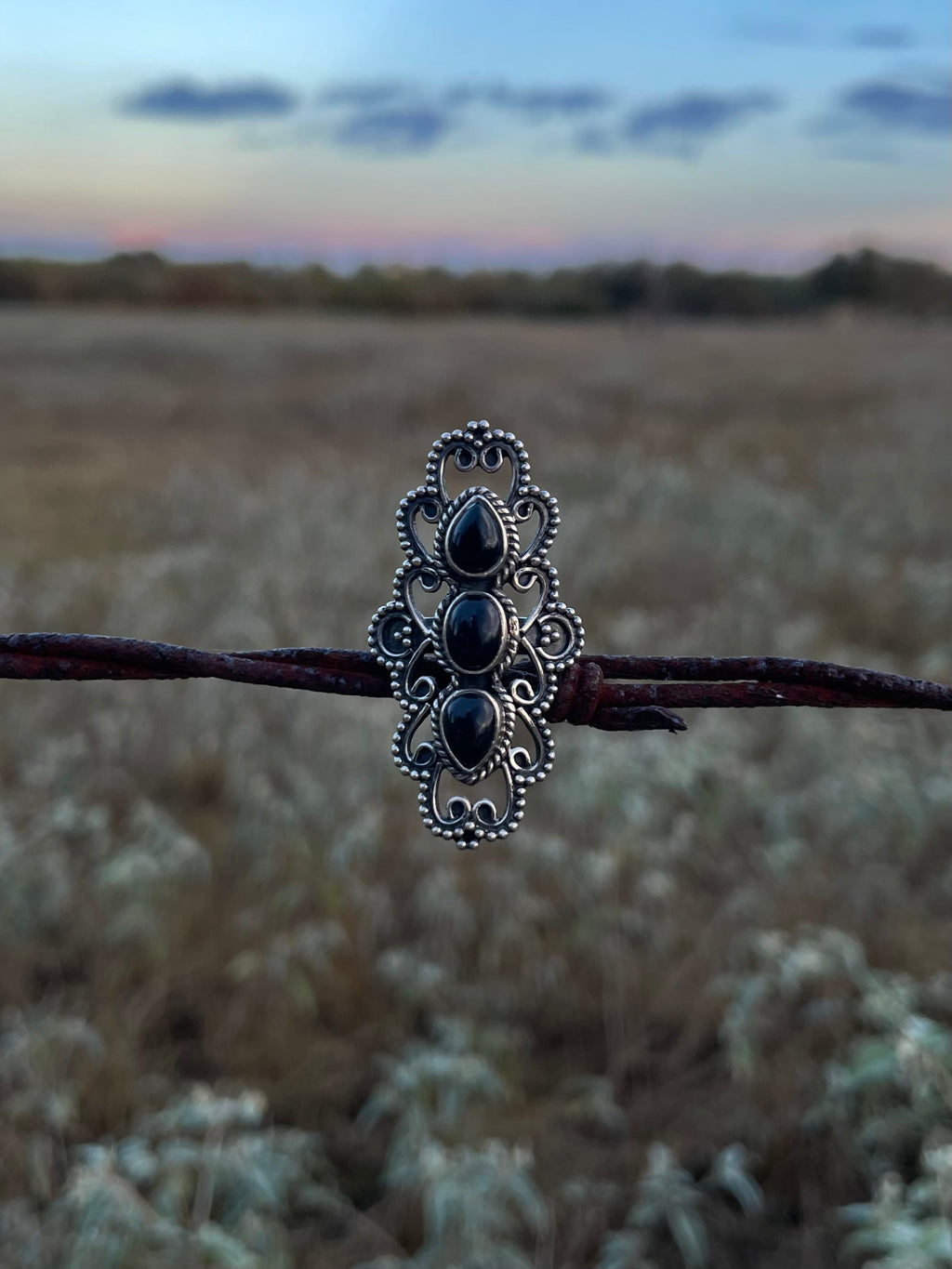 Black Onyx Filigree Statement Ring | 925 Sterling Silver Size 8 G828