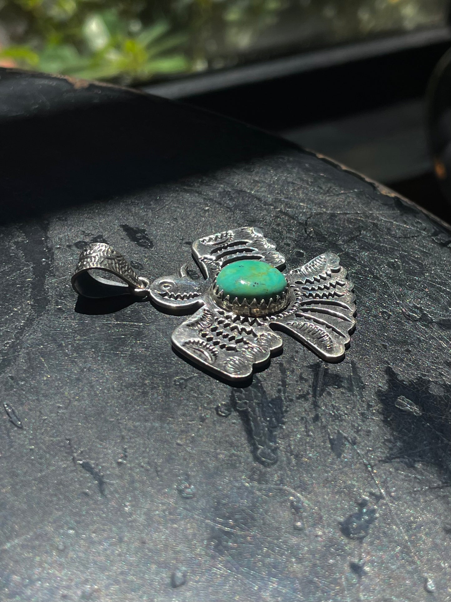 Kingman Turquoise Thunderbird Pendant | Sterling Silver G422