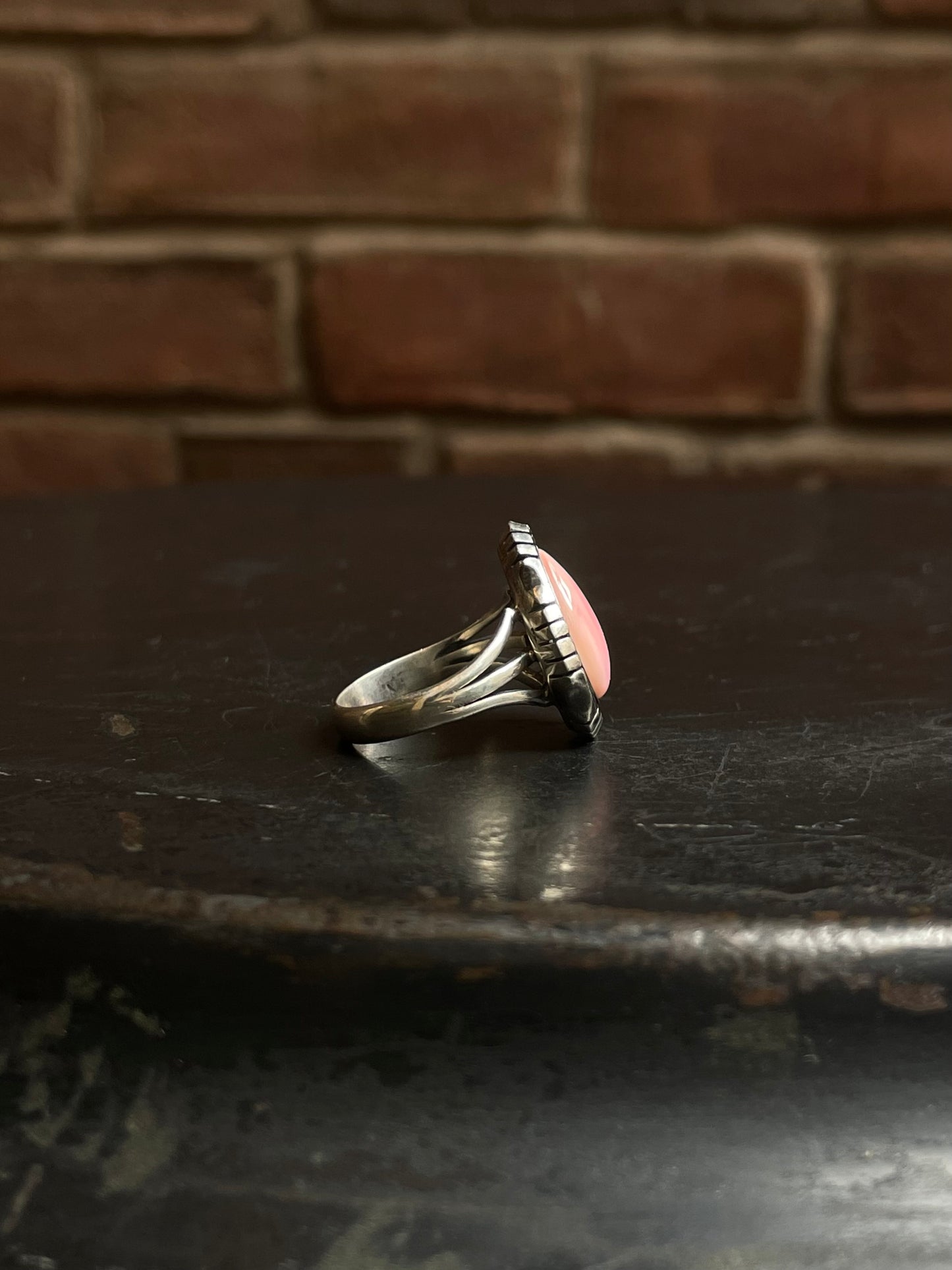 Pink Conch Tear Drop Ring | 925 Sterling Silver Size 8 E447