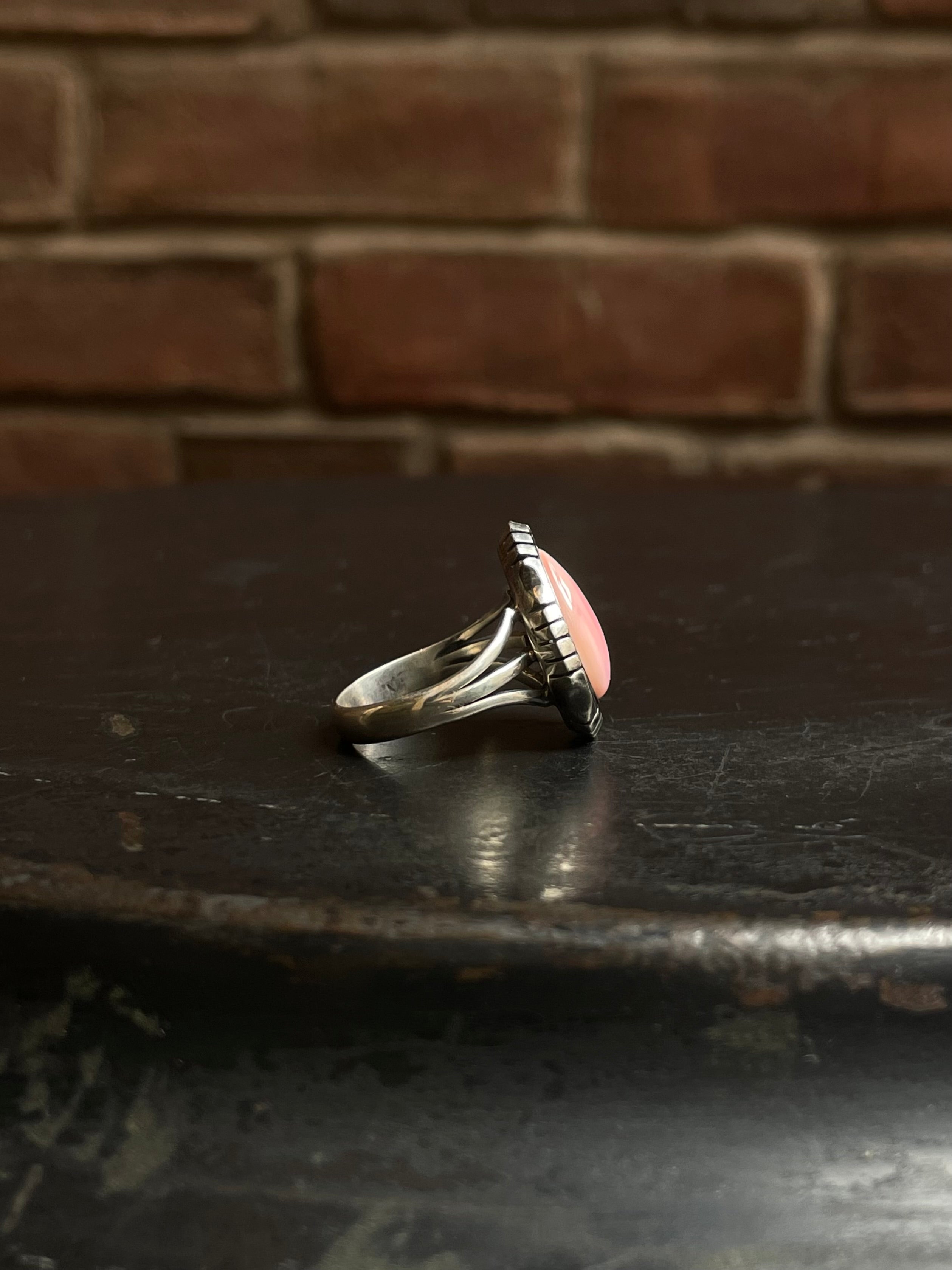 Pink Conch Tear Drop Ring | 925 Sterling Silver Size 8 E447