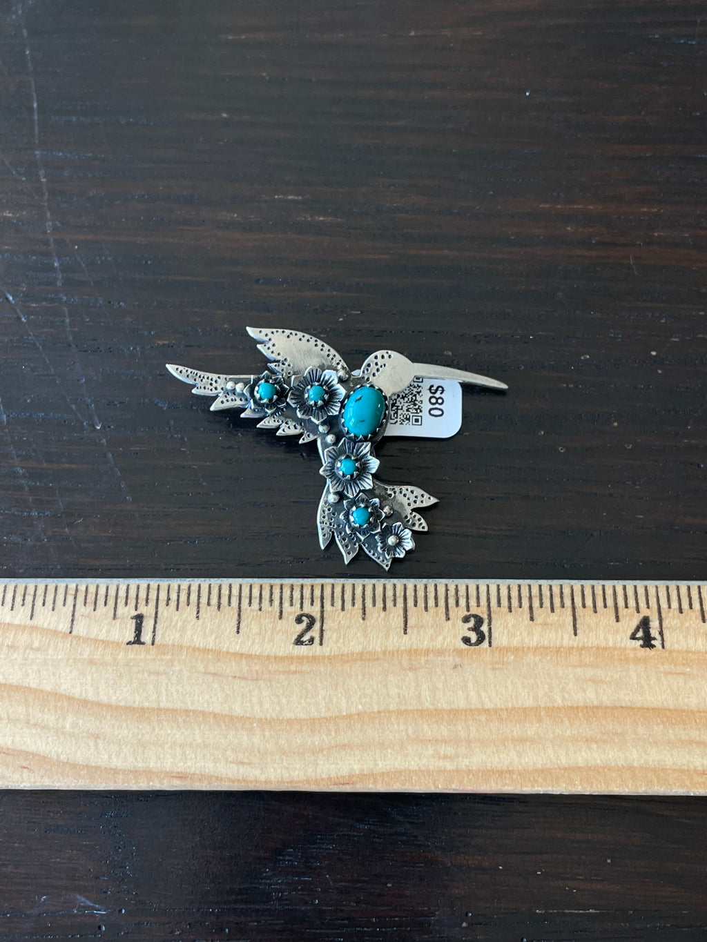 Kingman Turquoise Hummingbird Pendant | Sterling Silver | A574
