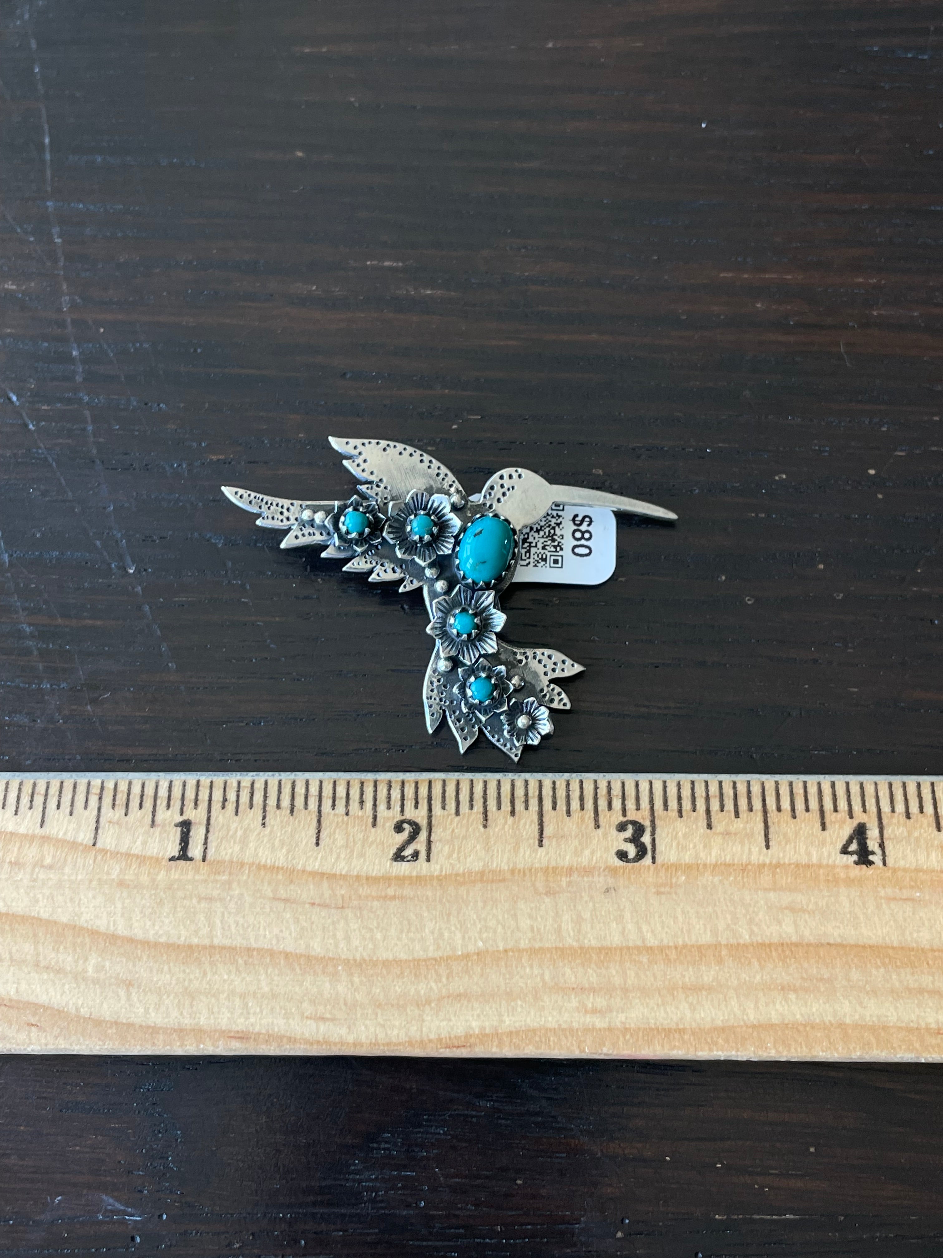 Kingman Turquoise Hummingbird Pendant | Sterling Silver | A574
