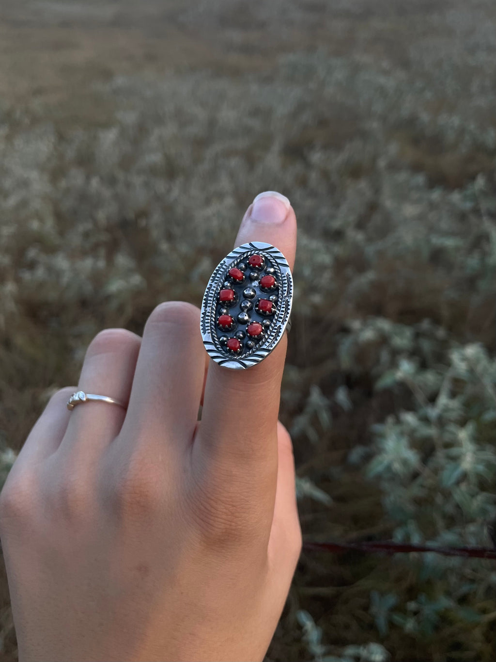 Red Coral Multi-Stone Ring | 925 Sterling Silver Size 8 G825