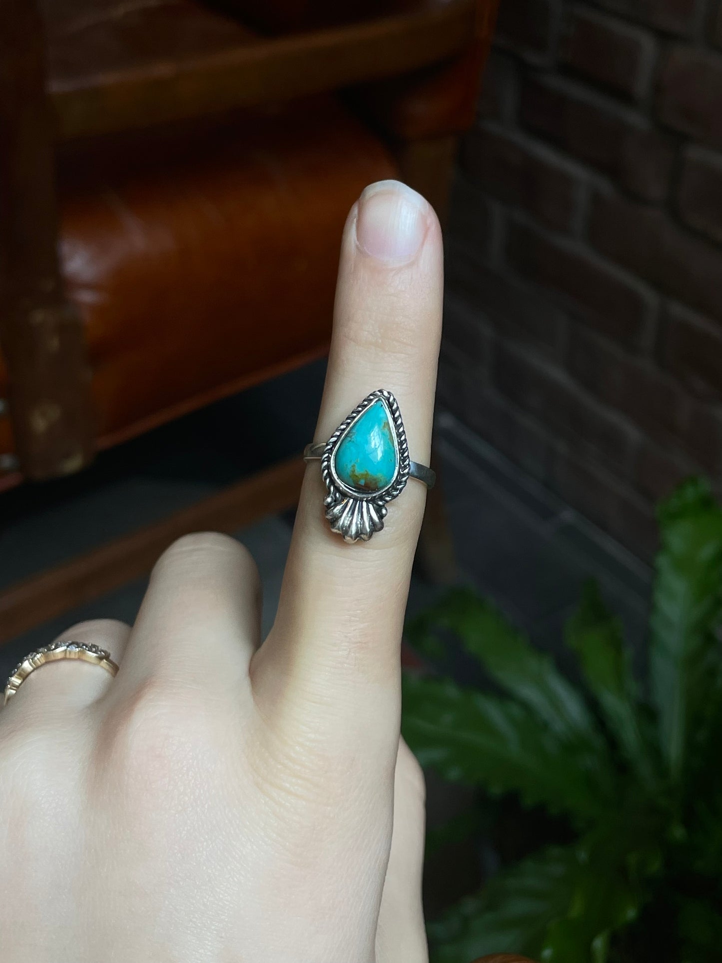 Kingman Turquoise Teardrop Ring | Sterling Silver | Size 8 | A746