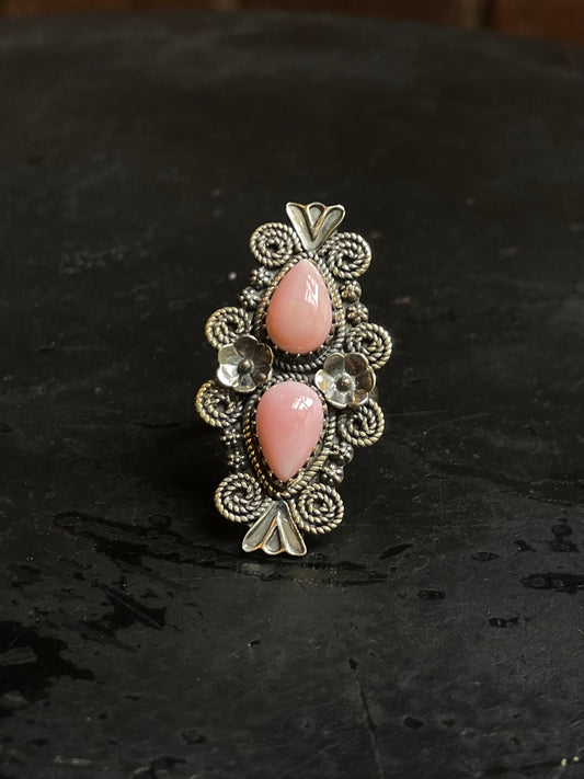 Pink Conch Double Stone Ring Size 9 | 925 Sterling Silver Southwest E151