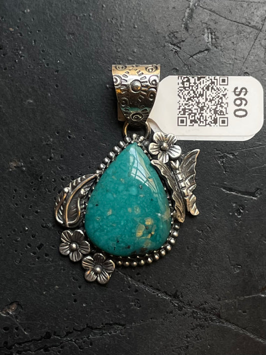 Leaf Butterfly Pendant in Kingman Turquoise | Sterling Silver | A558