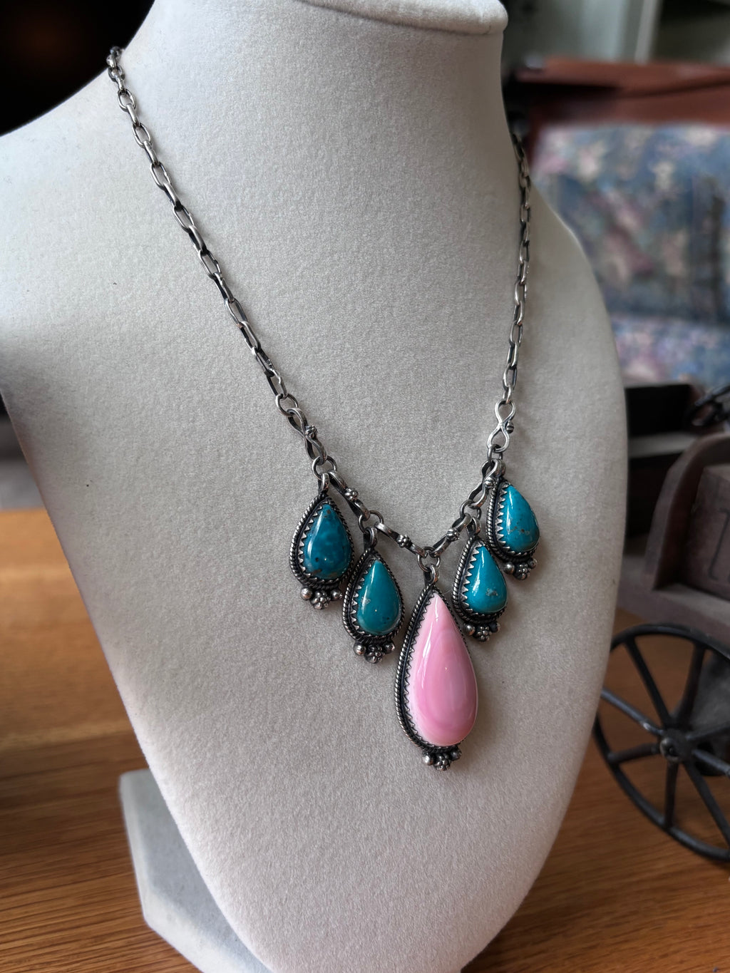 Pink Conch Turquoise Necklace | 925 Sterling Silver A110