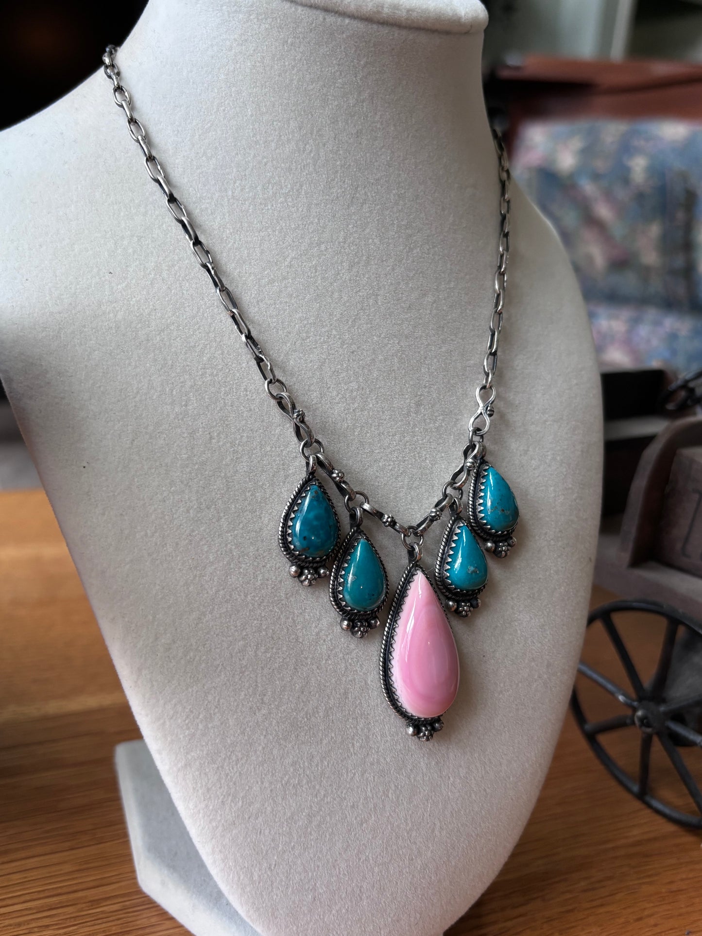 Pink Conch Turquoise Necklace | 925 Sterling Silver A110