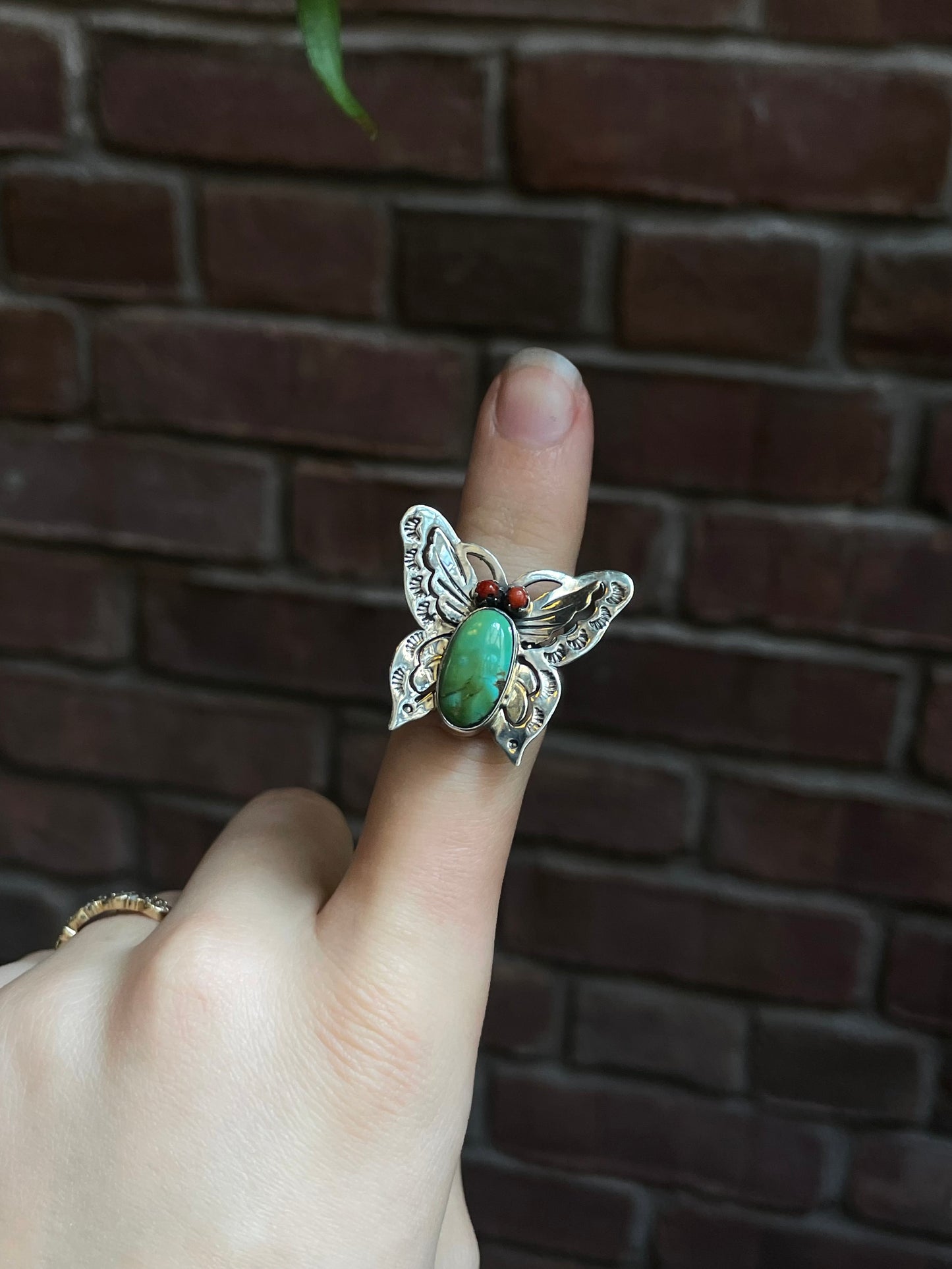 Turquoise & Coral Butterfly Ring | 925 Sterling Silver | Size 8 E297