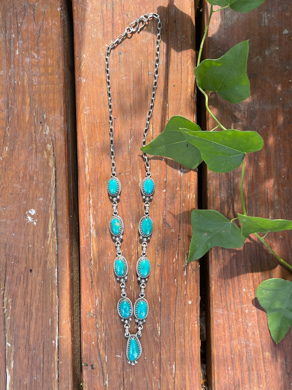 Turquoise Oval & Teardrop Lariat Necklace | Sterling Silver B540
