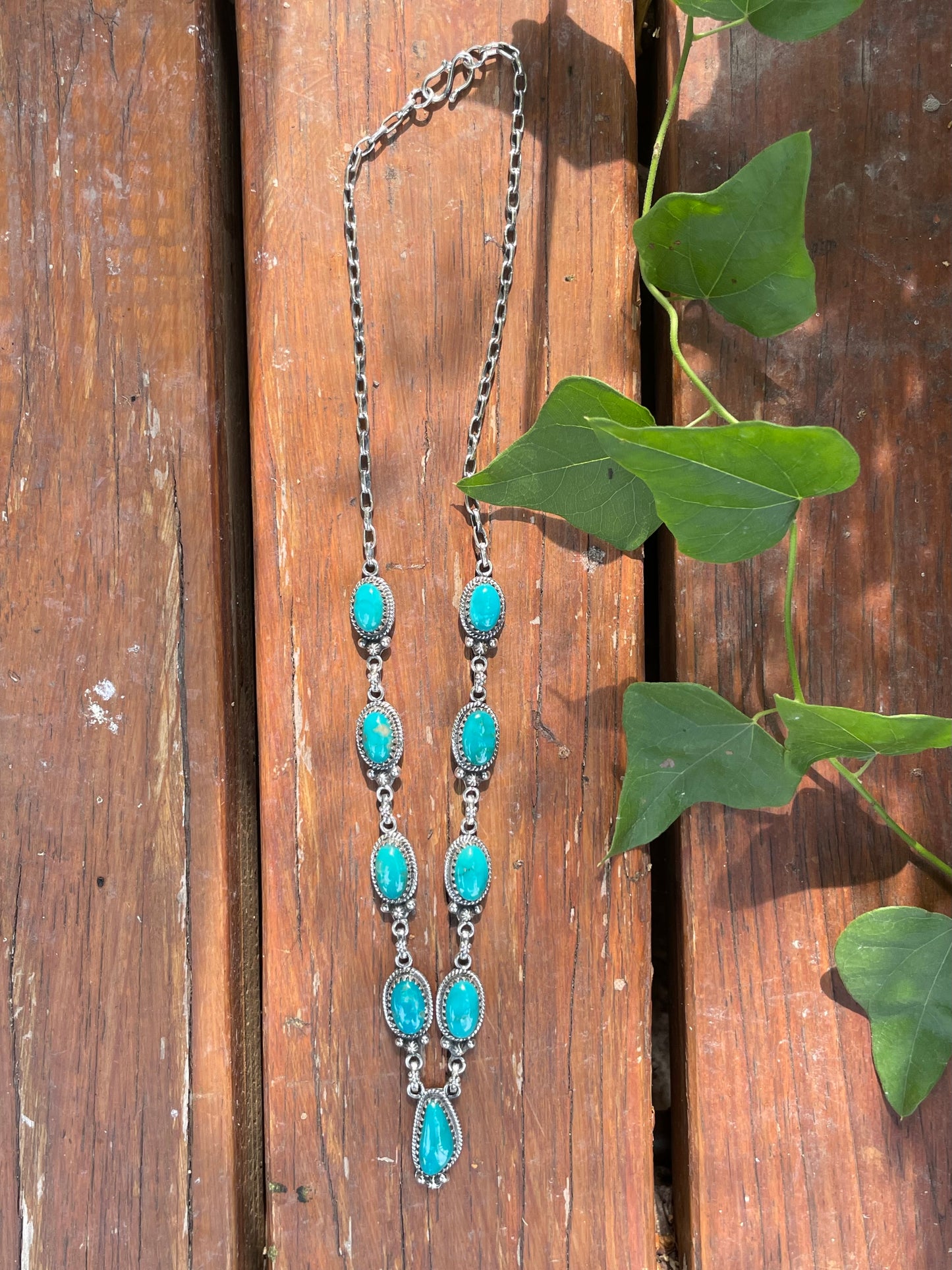 Turquoise Oval & Teardrop Lariat Necklace | Sterling Silver B540