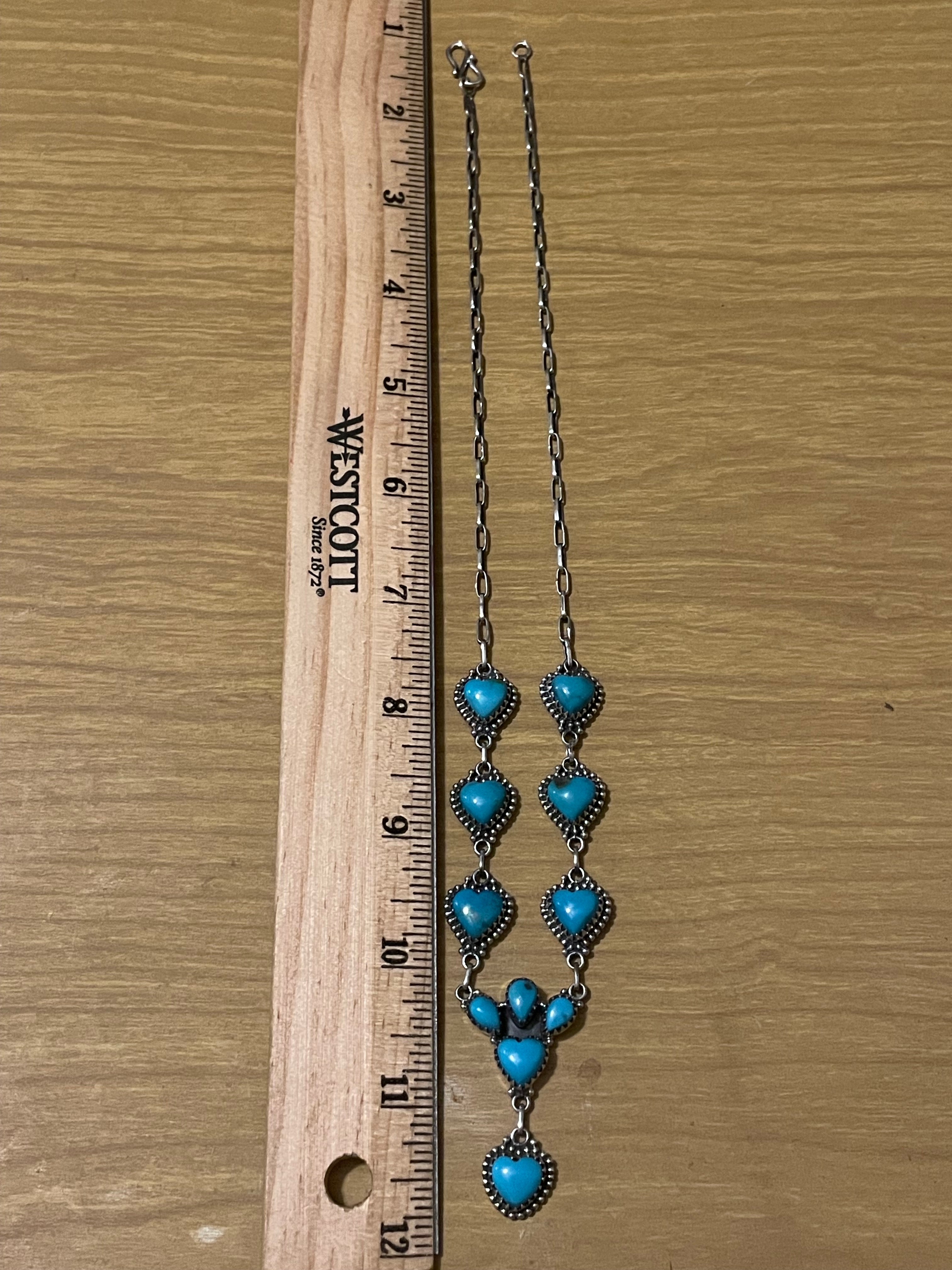 Kingman Turquoise Heart Lariat Necklace | 925 Sterling Silver G413
