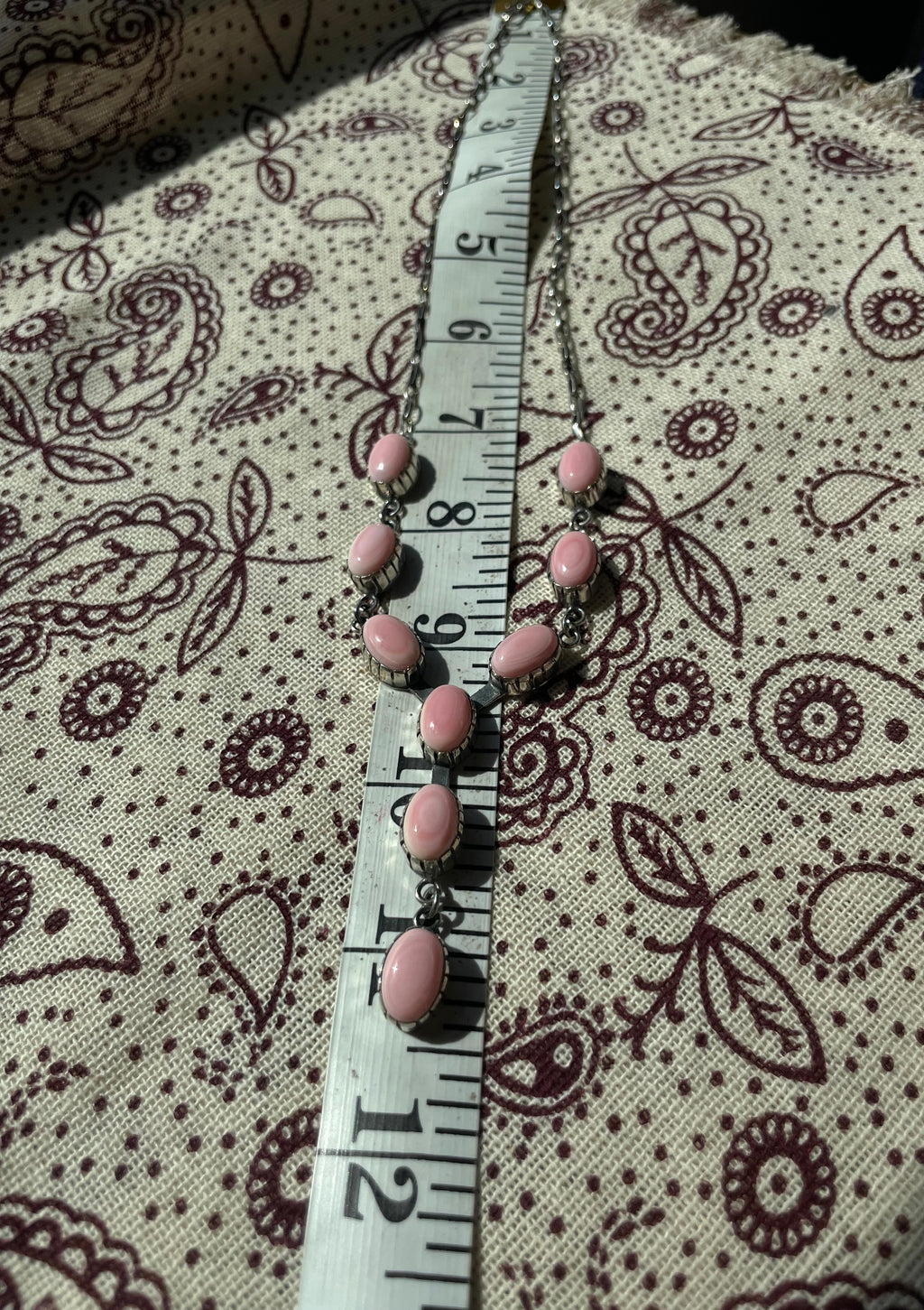 Pink Conch Lariat Necklace | Teardrop Station Drop | 925 Silver E553
