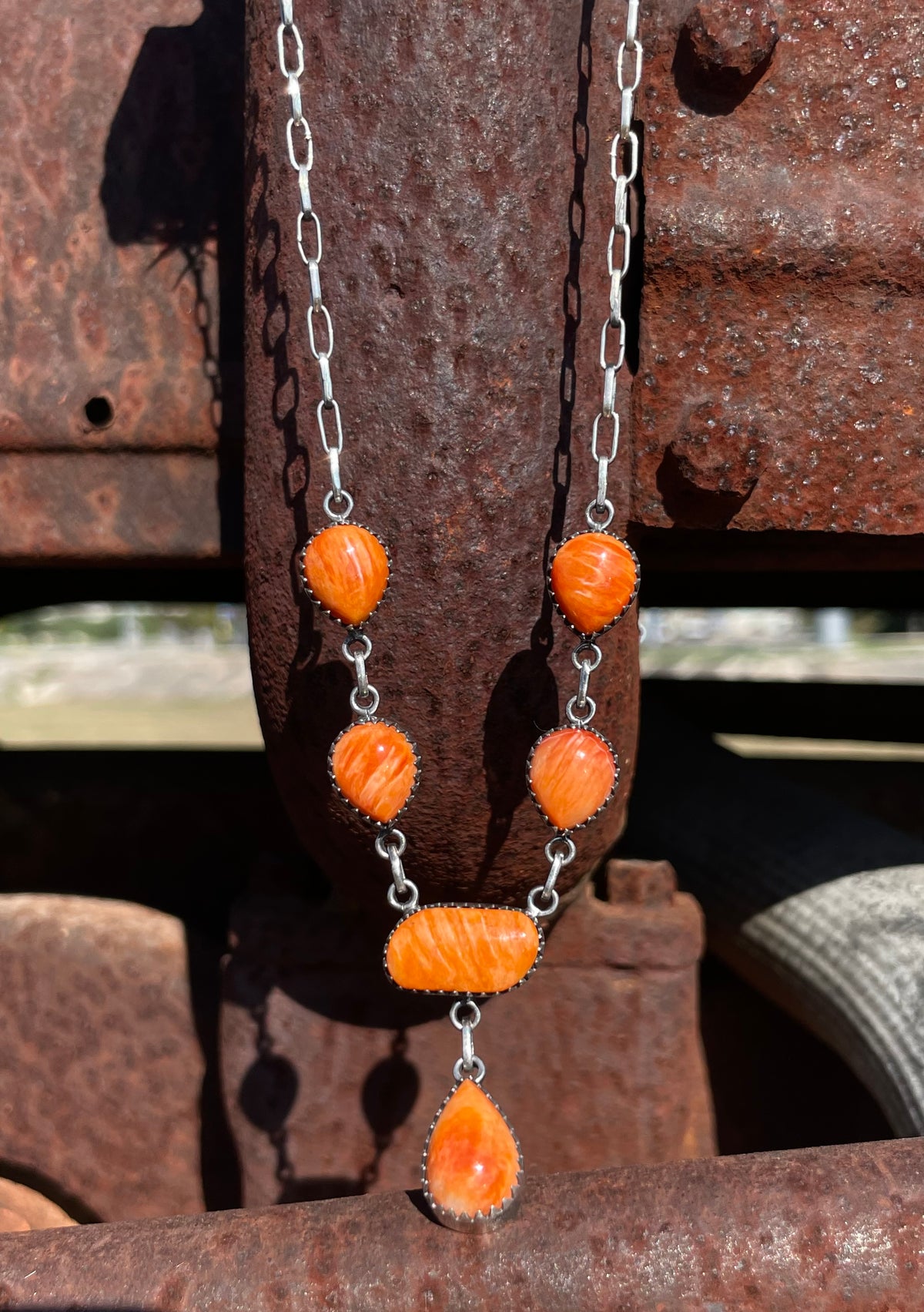 Orange Spiny Oyster Drop Necklace | 925 Sterling Silver E601